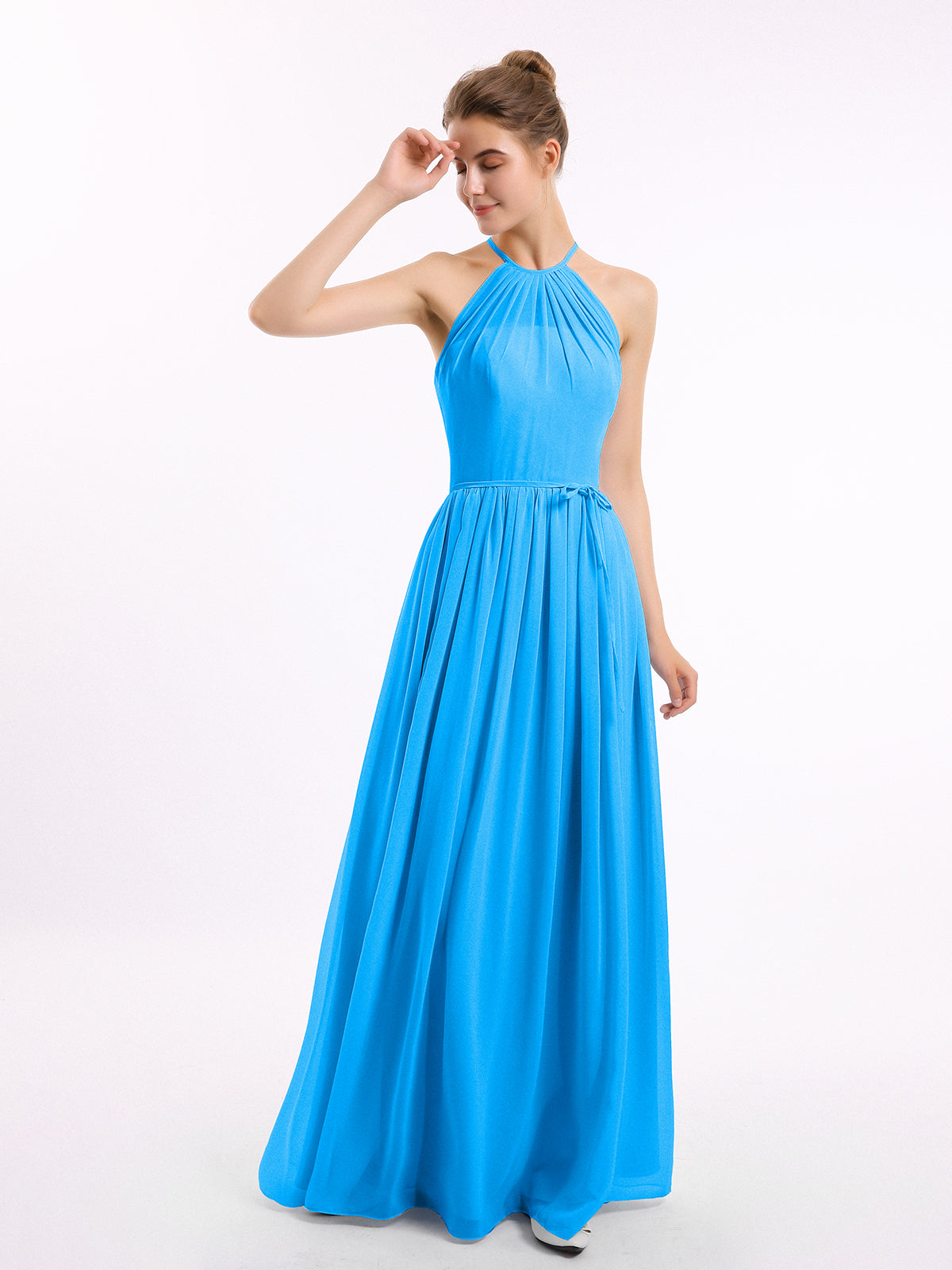 BABARONI Halter High Neck Chiffon Bridesmaid Dress-Ocean Blue, Ocean Blue / US0