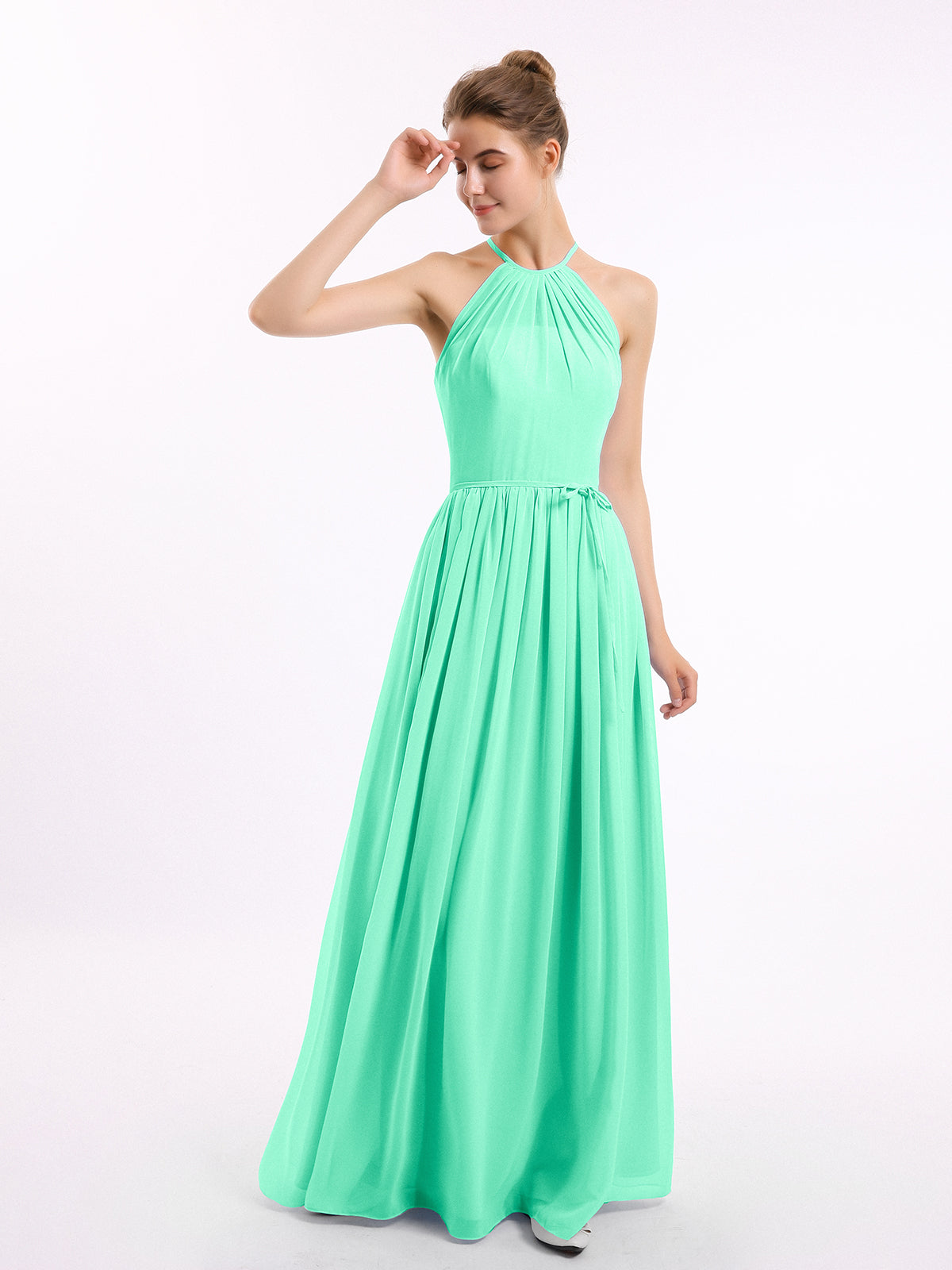 Full Length Chiffon Maxi Bridesmaid Gowns Turquoise Plus Size main image 1