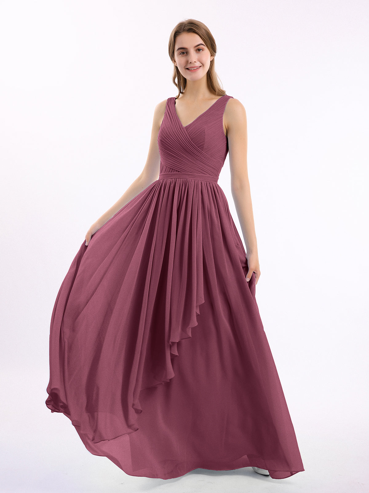 bridesmaid dresses mulberry Yellow Satin Prom Dress with Spaghetti Straps & V-Neck main image 1