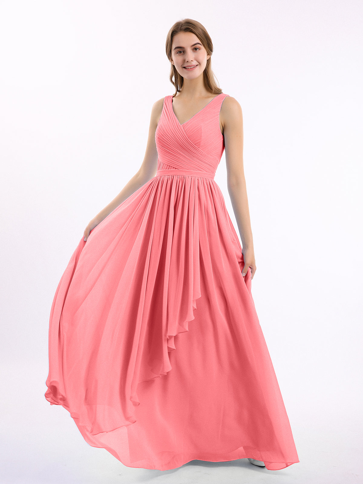watermelon chiffon bridesmaid dresses Watermelon Pink Bridesmaid Dress One Shoulder Sheath/Column Ruched Chiffon Bridesmaid Dresses with Slit