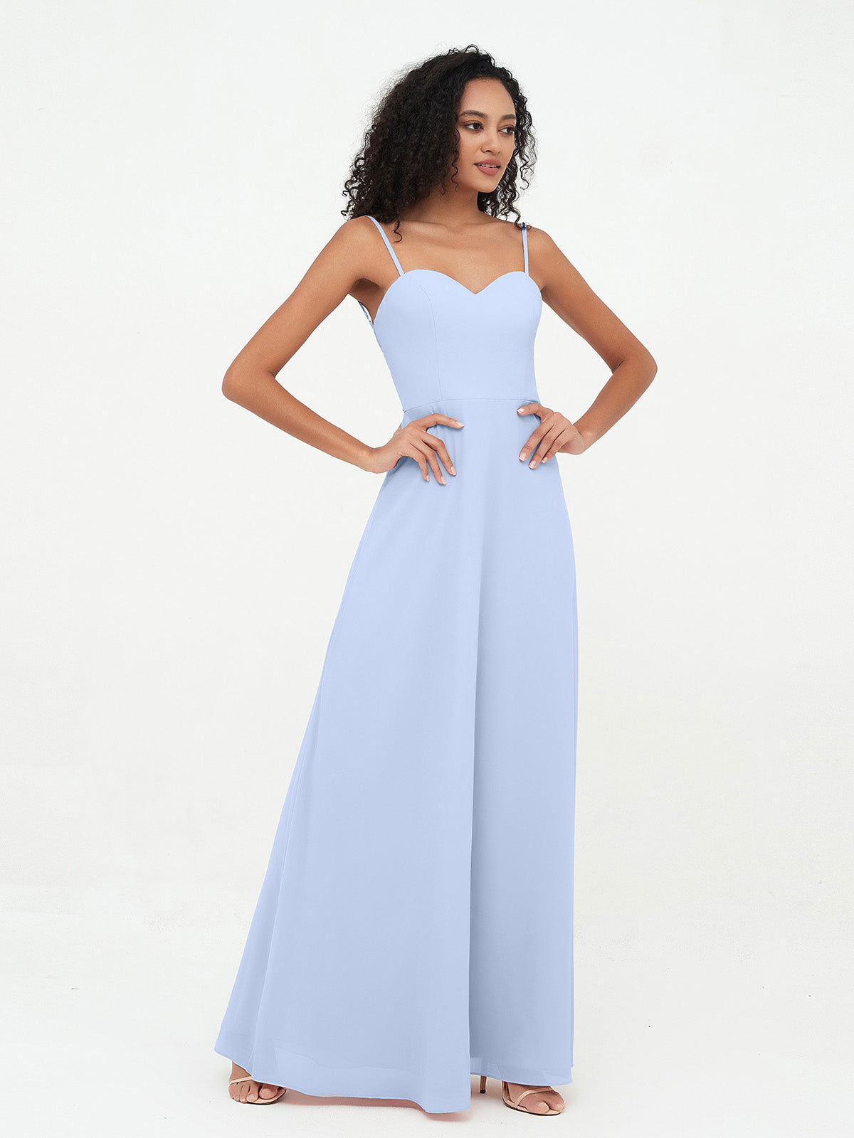 Chiffon Spaghetti Strap Maxi Dresses Blue