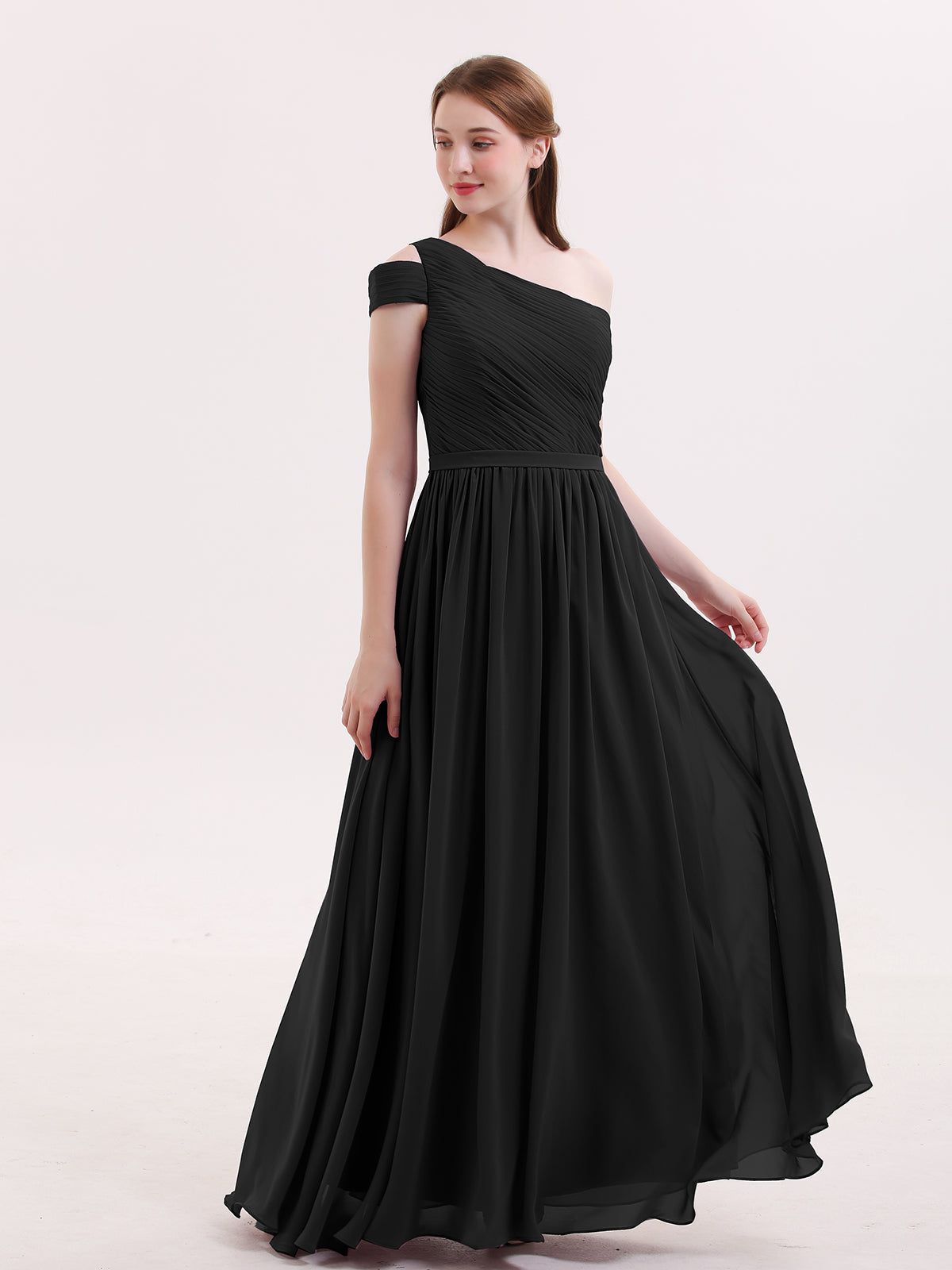 BABARONI One Shoulder Bridesmaid Gown with Sash-Black, Black / US0 BABARONI One Shoulder Bridesmaid Gown with Sash-Black, Black / US0