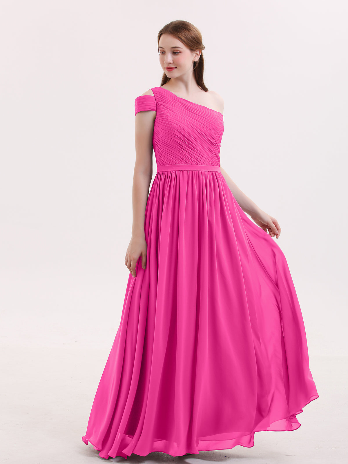 BABARONI One Shoulder Bridesmaid Gown with Sash-Fuchsia Plus Size, Fuchsia / US18 BABARONI One Shoulder Bridesmaid Gown with Sash-Fuchsia Plus Size, Fuchsia / US18