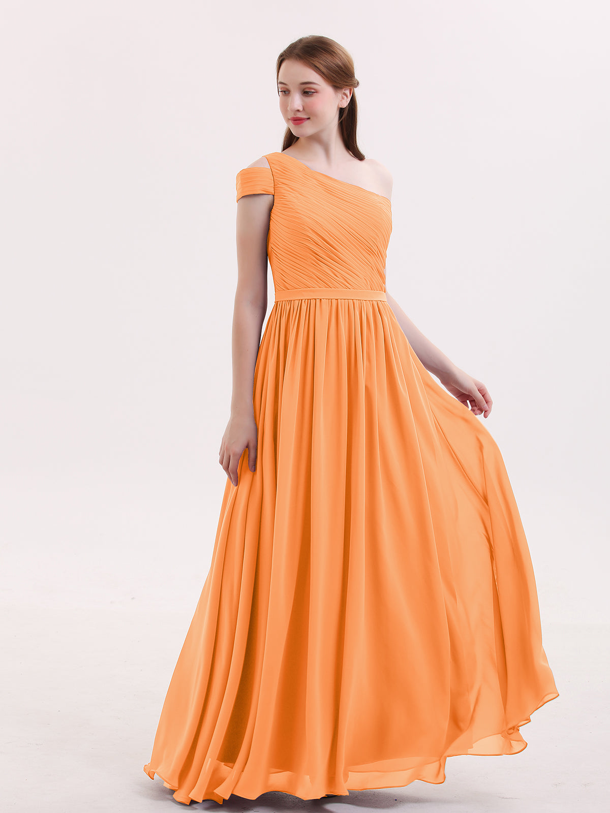 BABARONI One Shoulder Bridesmaid Gown with Sash-Orange Plus Size, Orange / US18 BABARONI One Shoulder Bridesmaid Gown with Sash-Orange Plus Size, Orange / US18