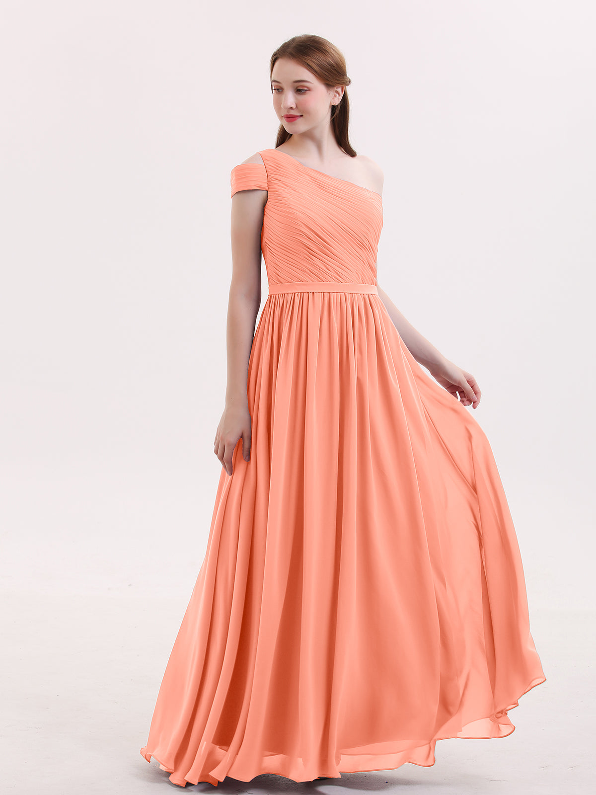 BABARONI One Shoulder Bridesmaid Gown with Sash-Sunset, Sunset / US0