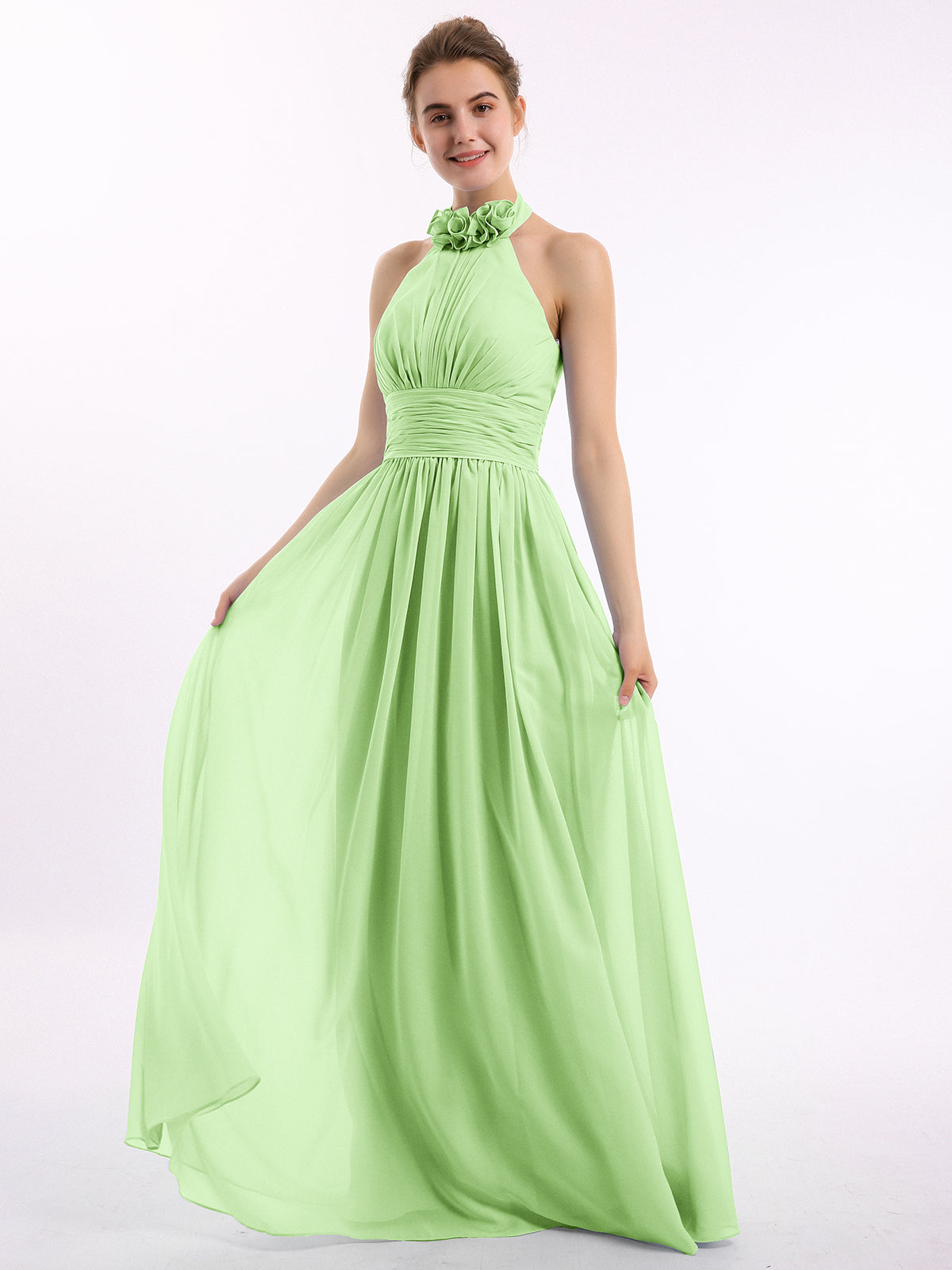 BABARONI Halter Chiffon Full Length Dress with Flowers-Sage Plus size, Sage / US18