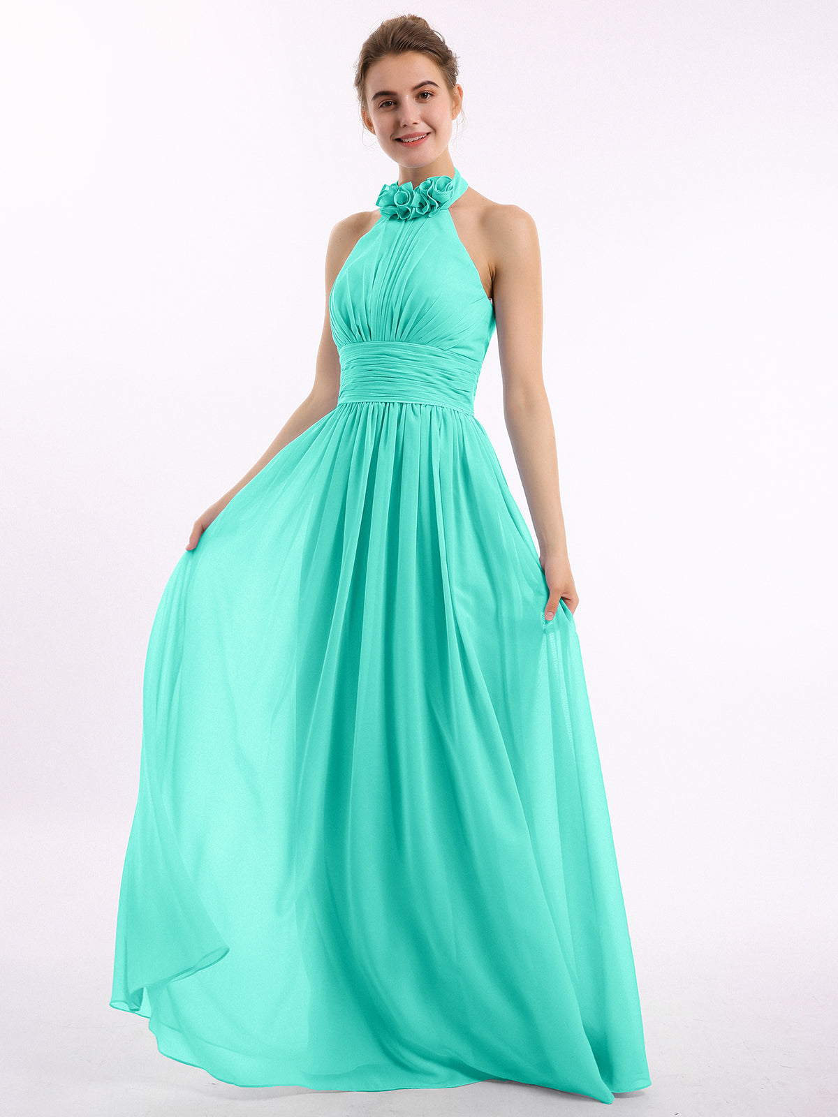 Square Neckline Ruched Chiffon Floor-length Dress Spa Plus Size
