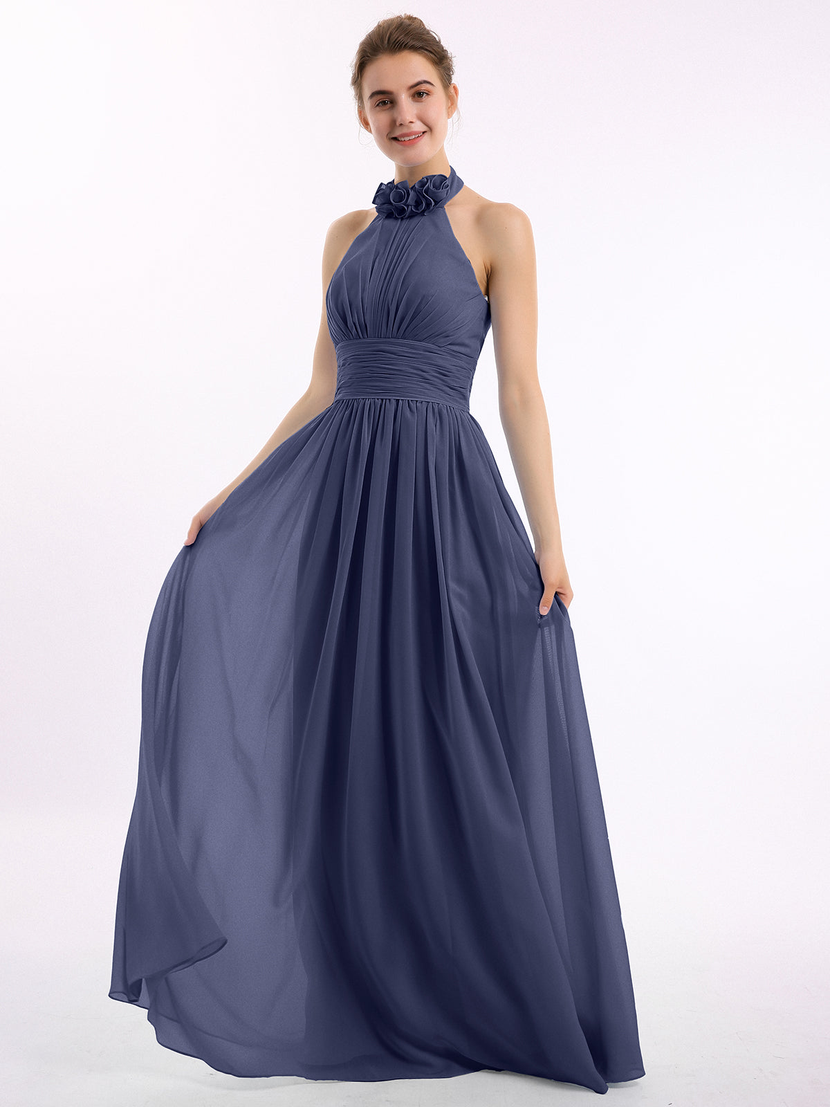 Long Halter Chiffon Dresses of Bridesmaid Stormy Plus Size