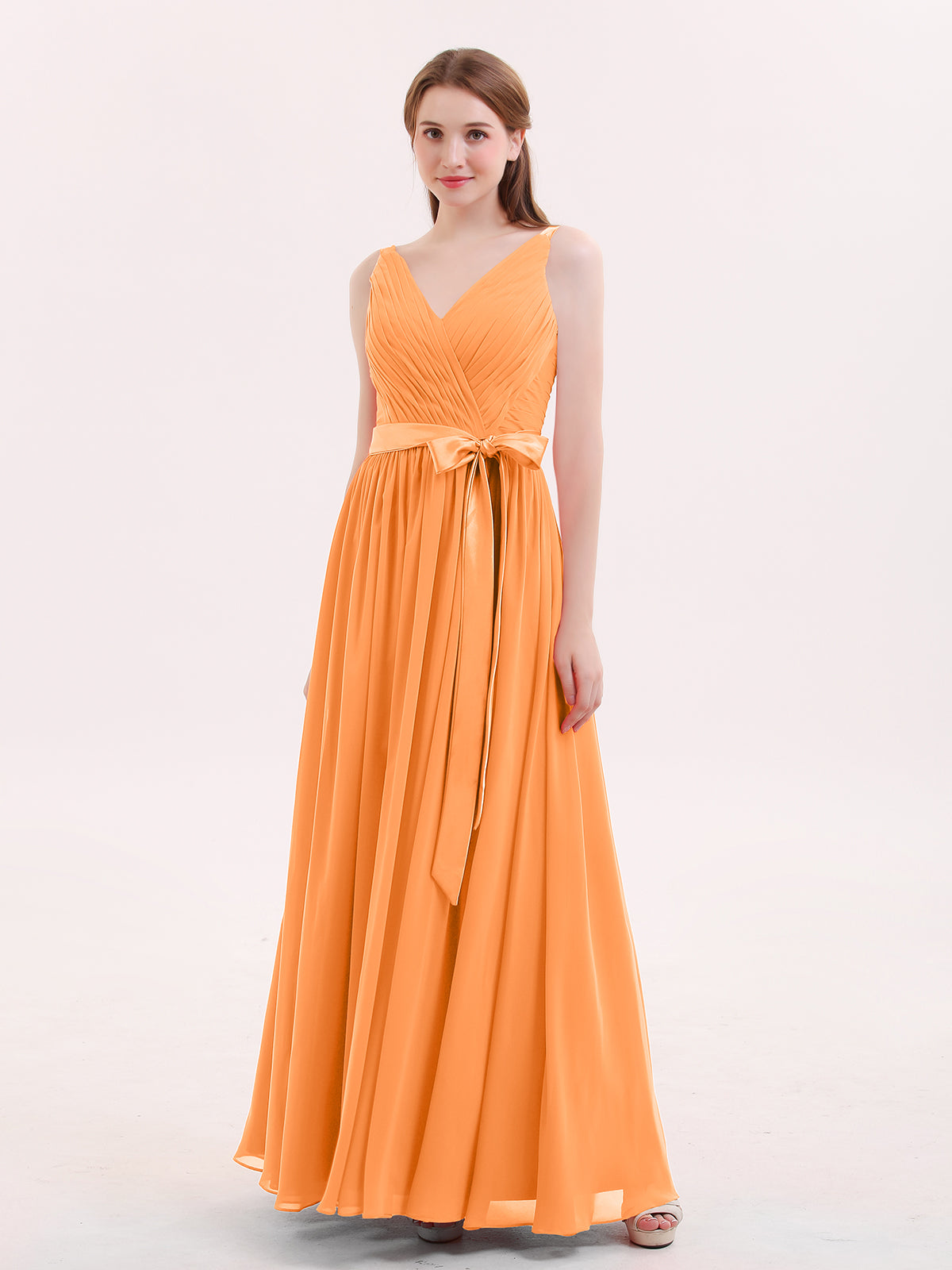 Full Length Chiffon Dresses with Bow Orange Plus Size main image 1