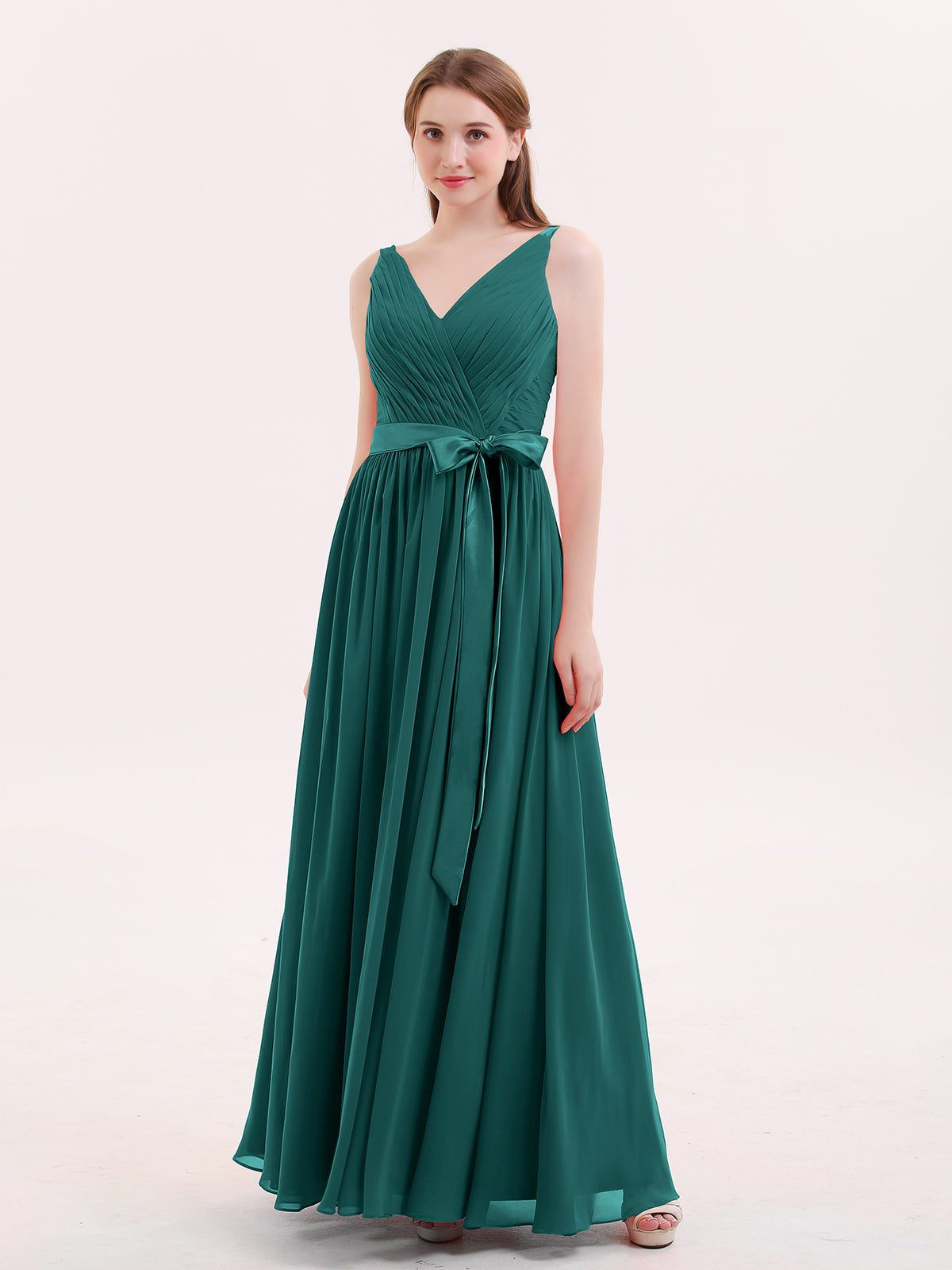 peacock green bridesmaid dresses BABARONI Chiffon V-neck Floor-length Sleeveless Sash Pleated A-line, Peacock / US0 MATERIAL__COTTON this one shoulder A Stormy Blue Bridesmaid Dresses Size:XL(14)