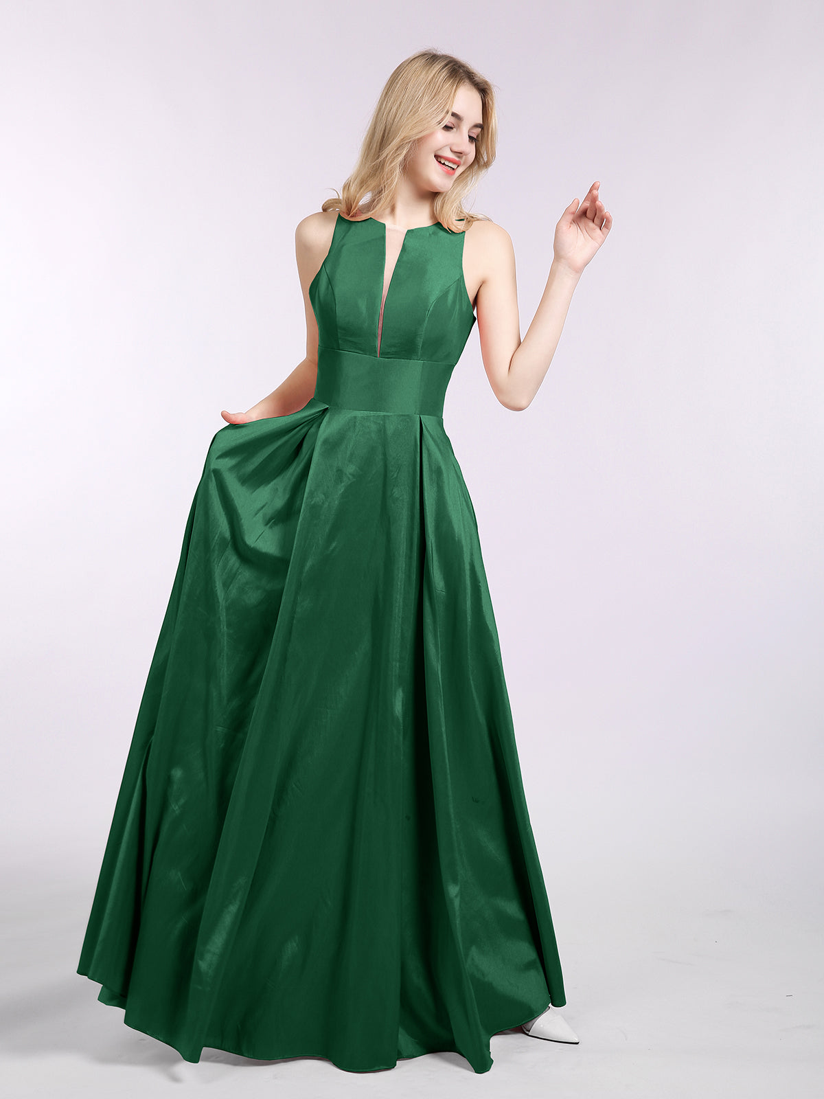 BABARONI A-Line Taffeta Long Dress with Pockets-Dark Green, Dark Green / US0 BABARONI A-Line Taffeta Long Dress with Pockets-Dark Green, Dark Green / US0