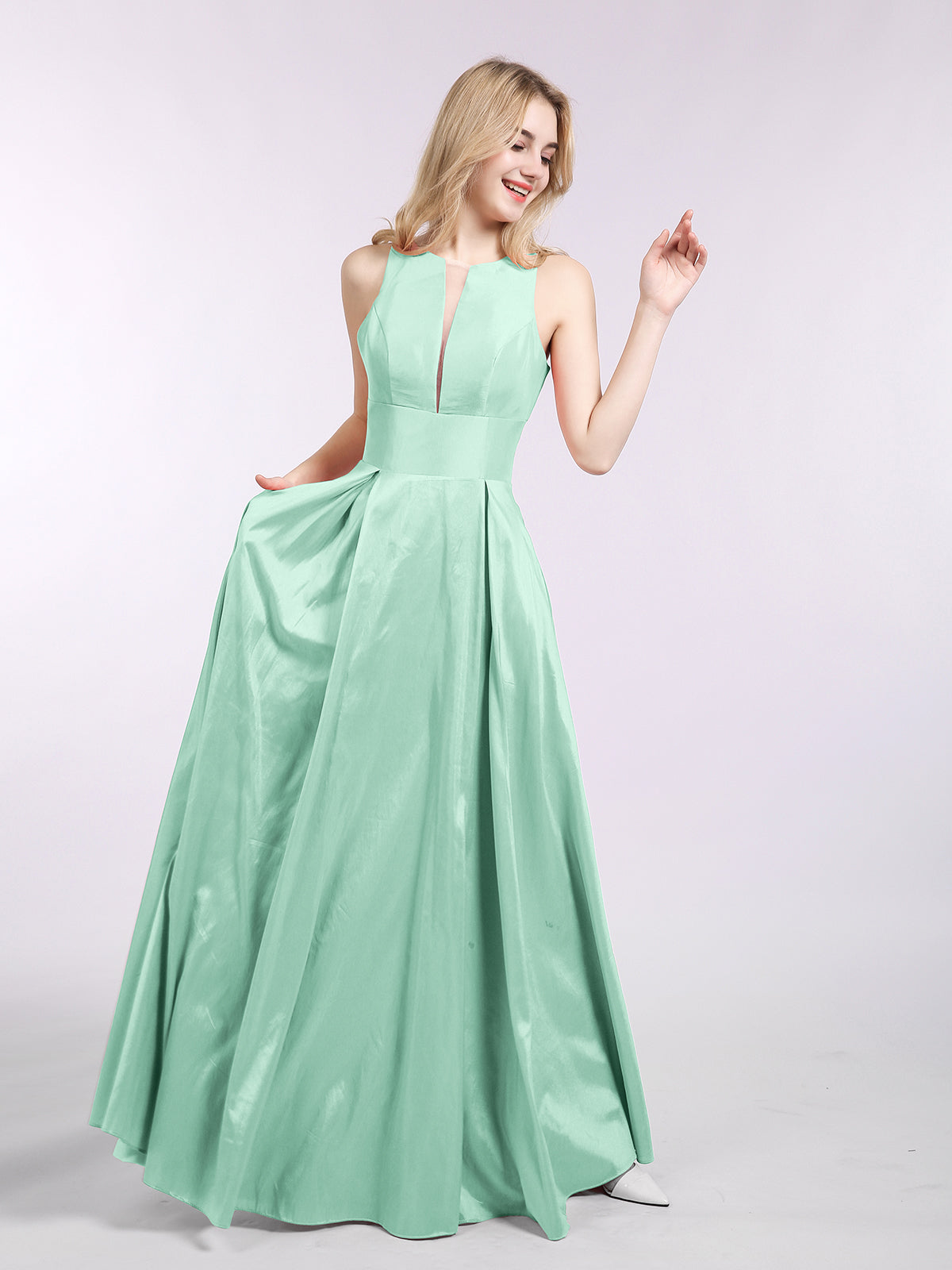 BABARONI A-line Taffeta Long Dress with Pockets-Mint Green Plus Size, Mint Green / US18 BABARONI A-line Taffeta Long Dress with Pockets-Mint Green Plus Size, Mint Green / US18