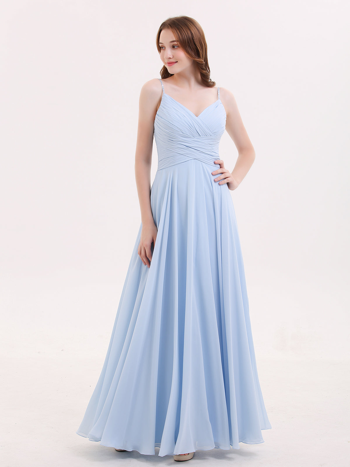 Spaghetti Strap Open Back Chiffon Dresses Sky Blue