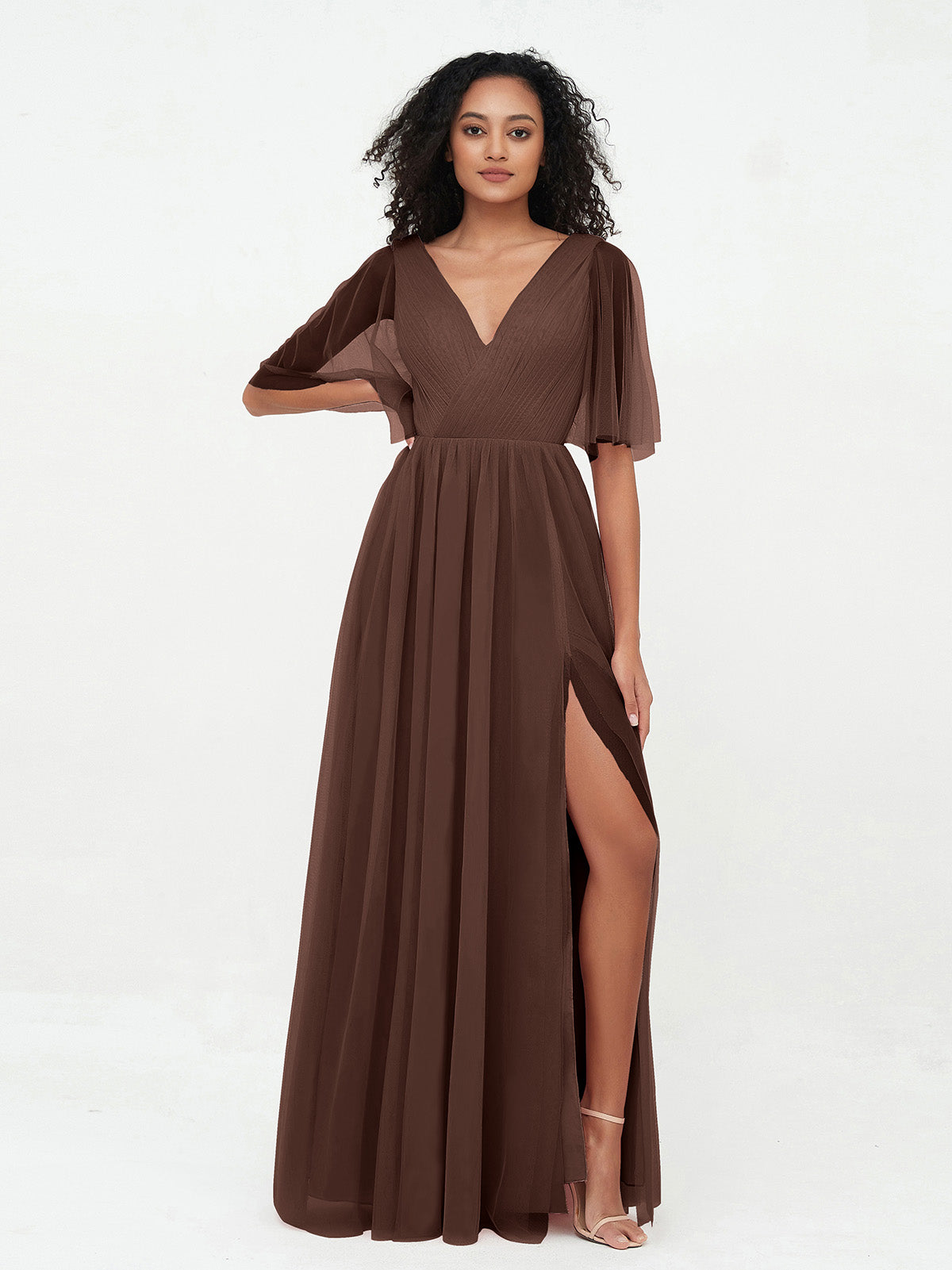 Her lip to】Deep V Back Long Dress brown - ロングワンピース/マキシ