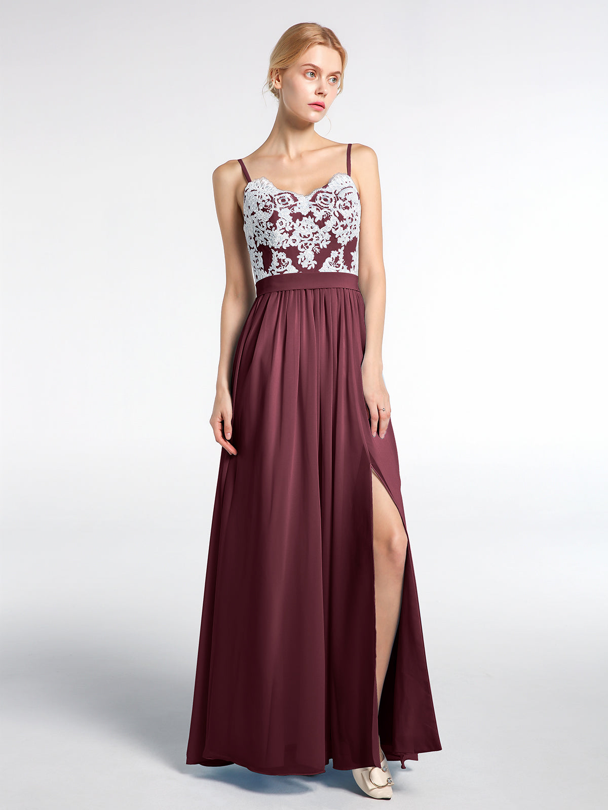 Sweetheart Neck Chiffon Gown with Spaghetti Straps Cabernet Plus Size
