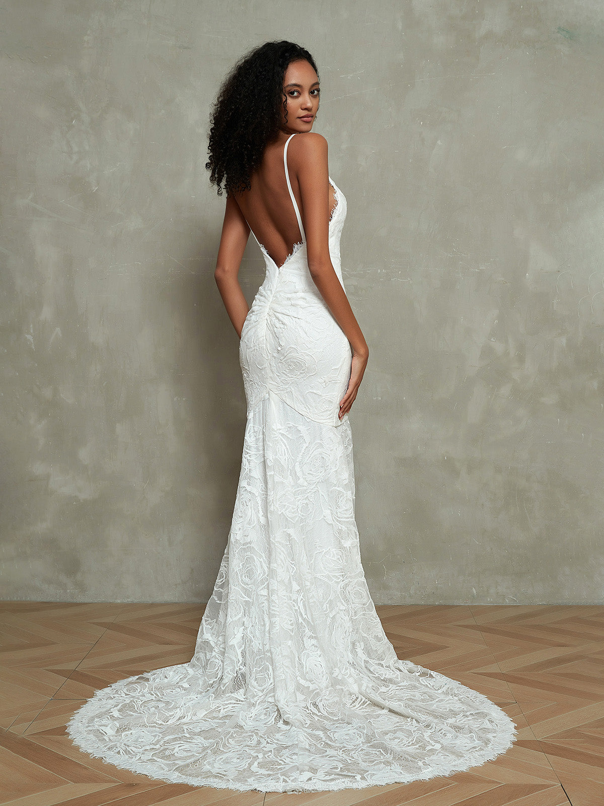 BABARONI Spaghetti Straps Mermaid Boho Lace Beach Wedding Dresses-Ivory, Ivory / US0 BABARONI Spaghetti Straps Mermaid Boho Lace Beach Wedding Dresses-Ivory, Ivory / US0