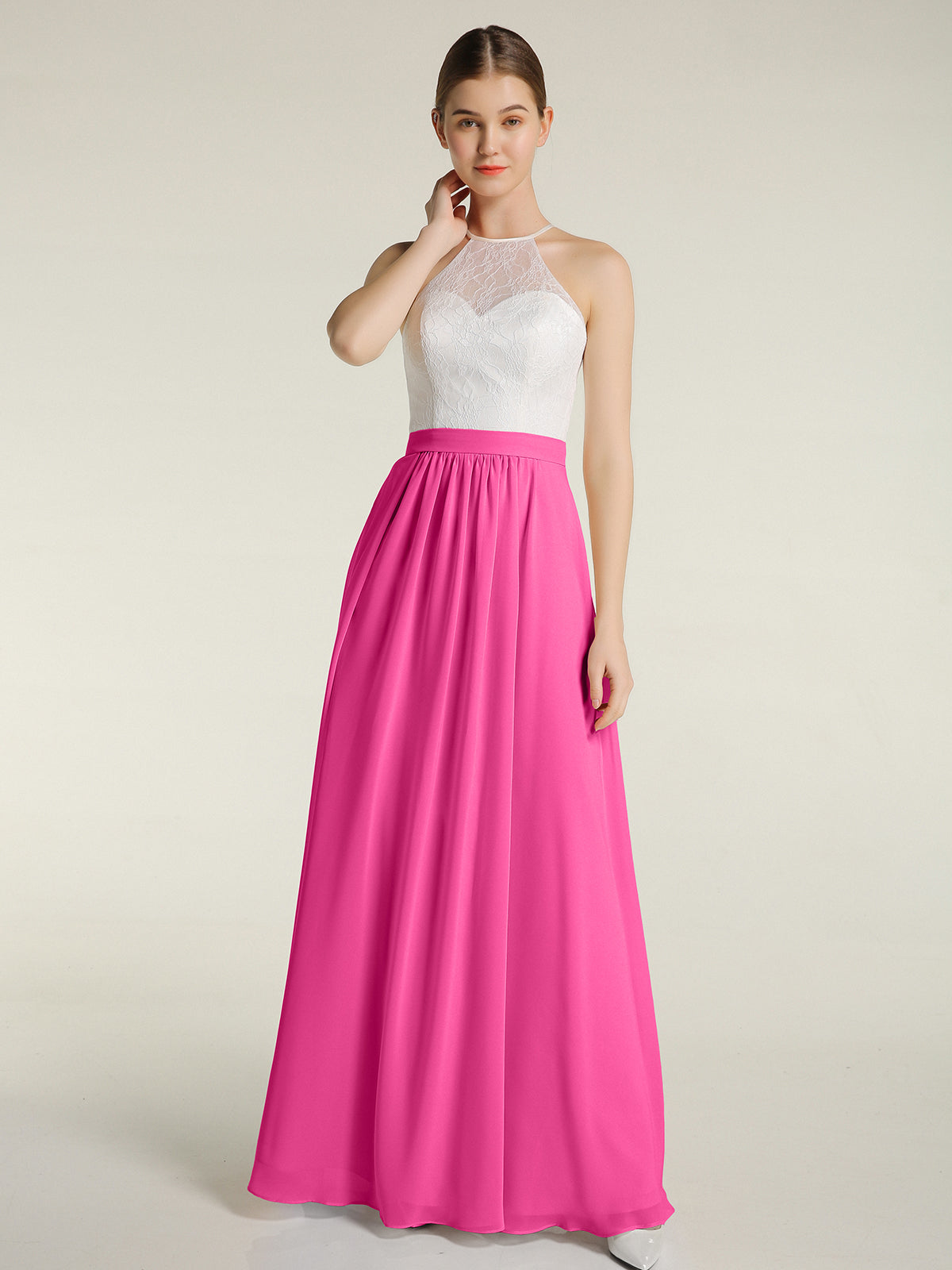 Chiffon Long Dress with Lace Bodice Azalea Plus Size