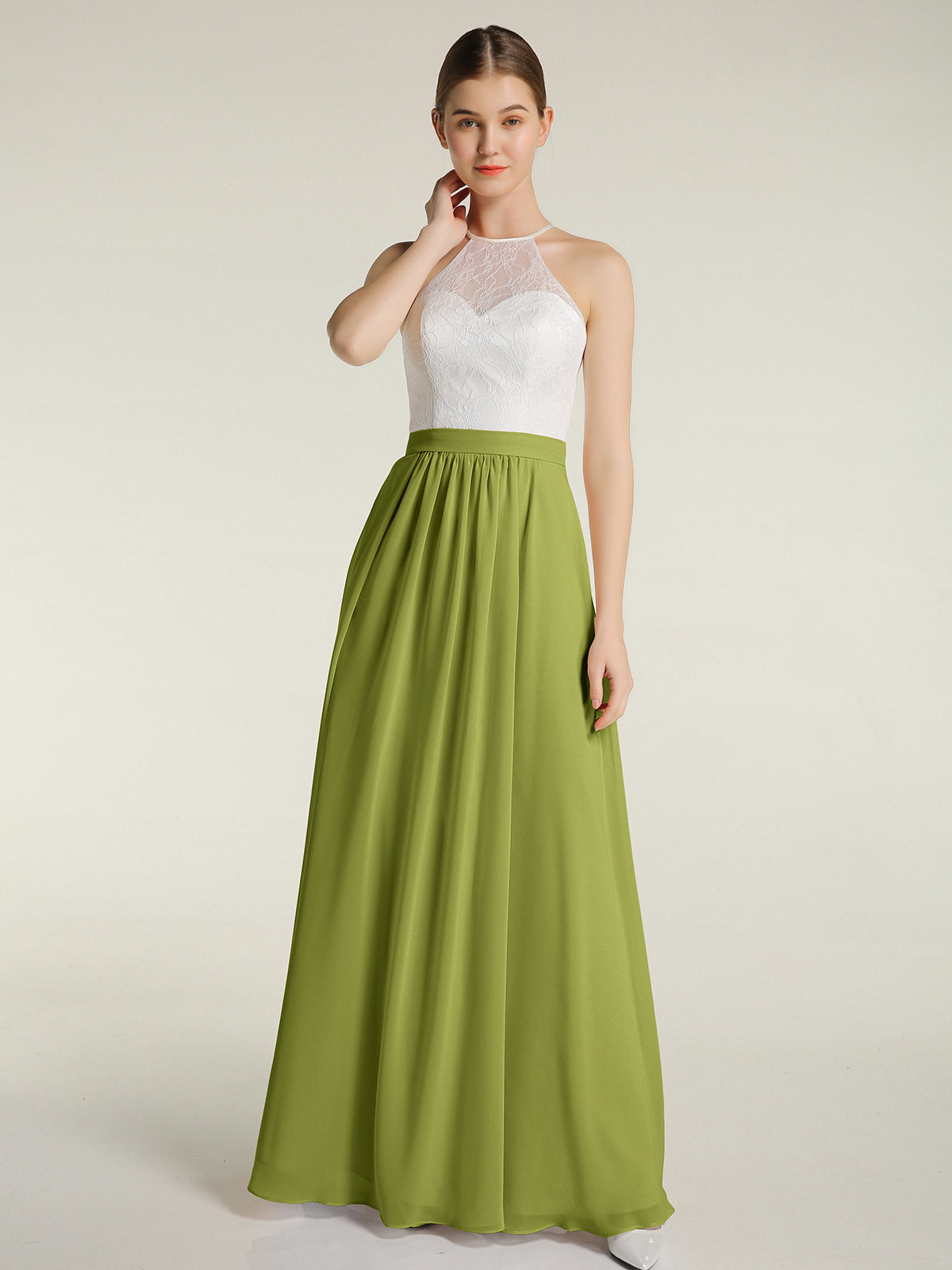 Lace Bodice Chiffon Skirt Long Dresses Dusk