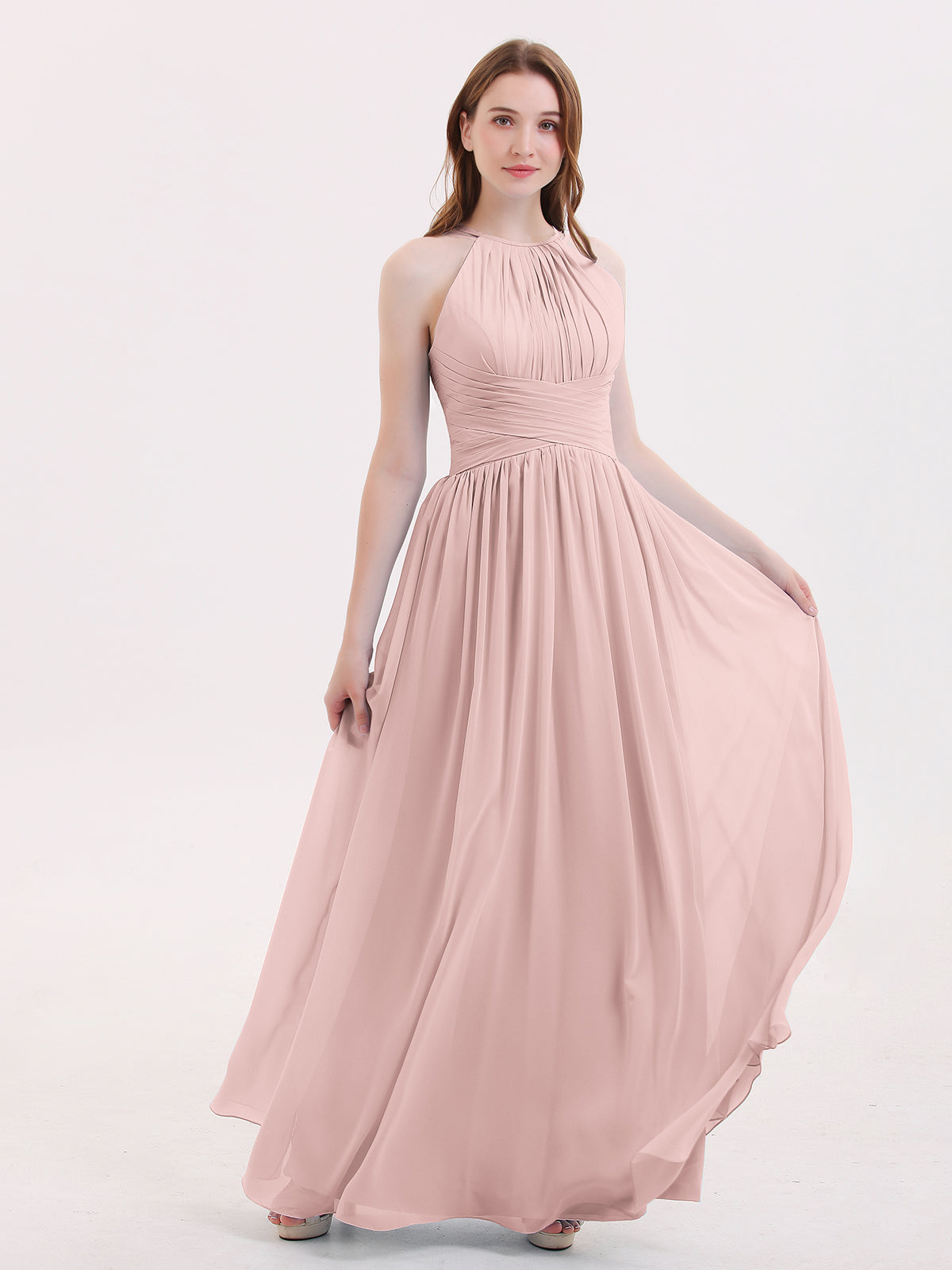 Chiffon and Lace Hlater Long Gowns Dusty Rose Plus Size