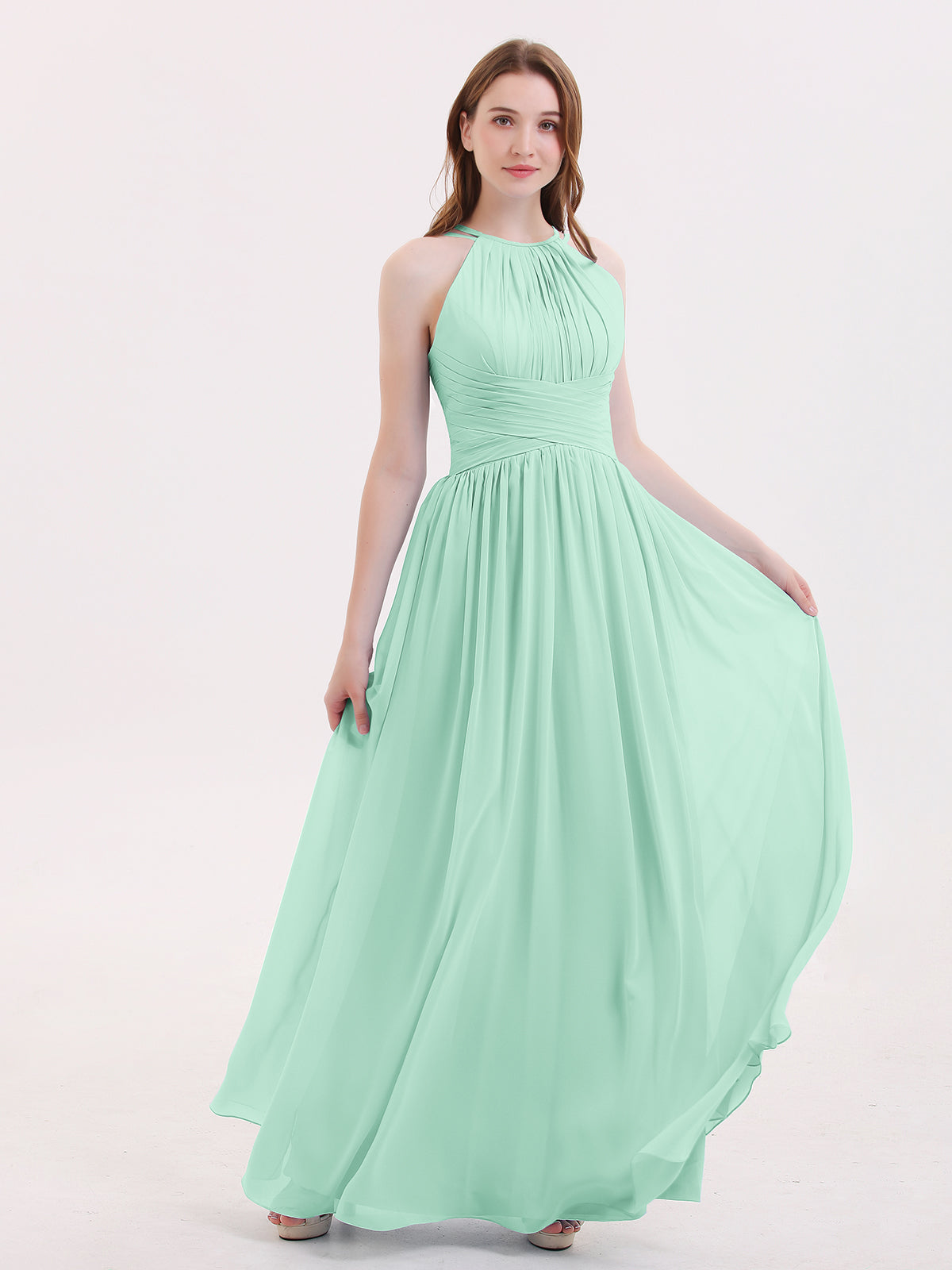 Chiffon Bridesmaid Dresses with Spaghetti Strap Mint Green Plus Size