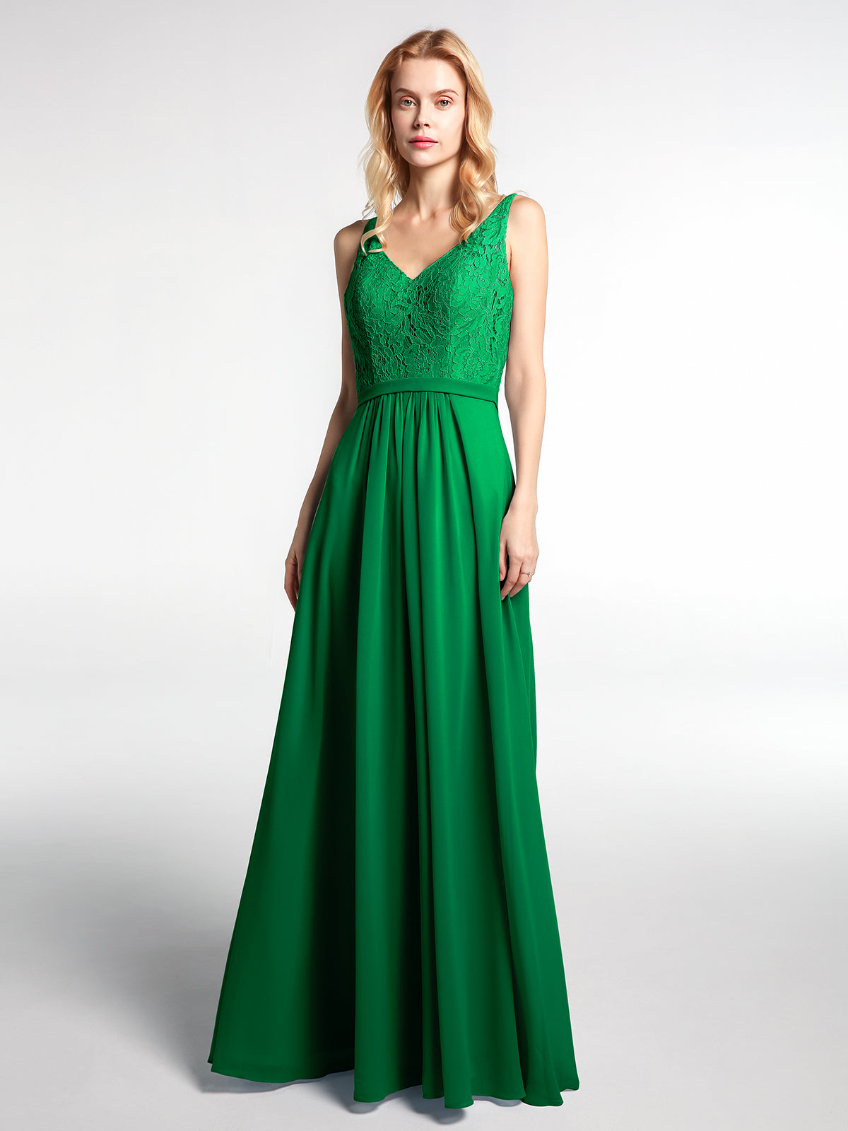 BABARONI Lace Bodice Chiffon Skirt Maxi Dress with V-neck-Emerald Plus Size, Emerald / US18 BABARONI Lace Bodice Chiffon Skirt Maxi Dress with V-neck-Emerald Plus Size, Emerald / US18