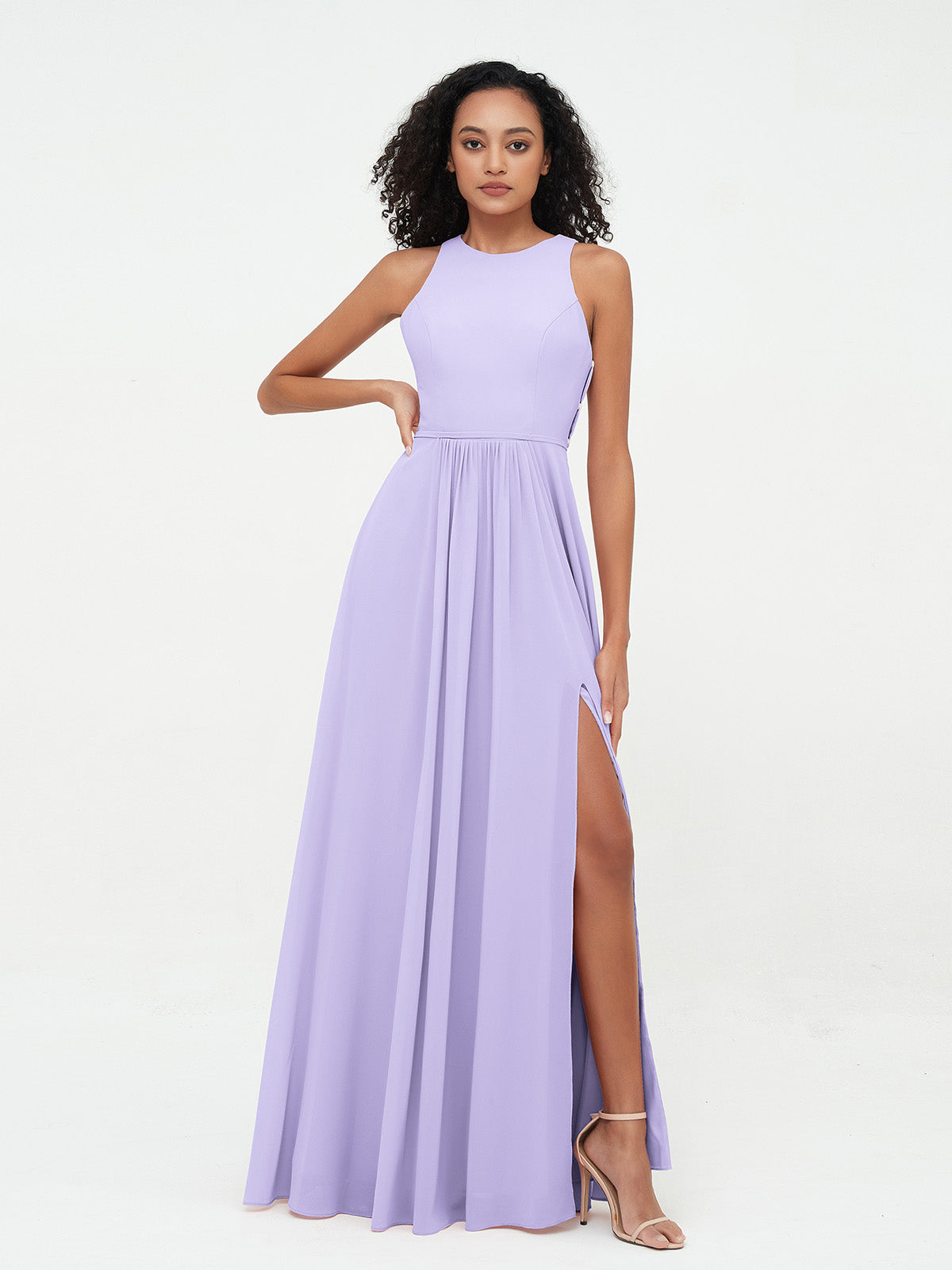 Lace And Chiffon Long Dress with Slit Azalea Plus Size