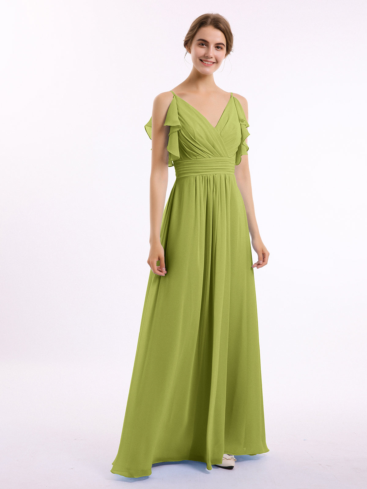 V-Neck Chiffon Dresses with Cap Sleeves Clover Plus Size