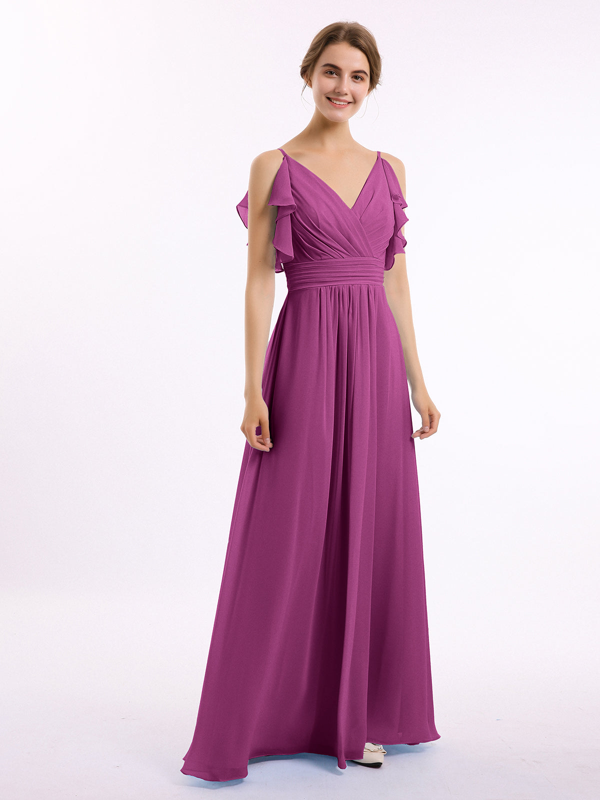 BABARONI Spaghetti Strap Ruffles V-neck Chiffon Dresses Orchid, Orchid / US0 BABARONI Spaghetti Strap Ruffles V-neck Chiffon Dresses Orchid, Orchid / US0