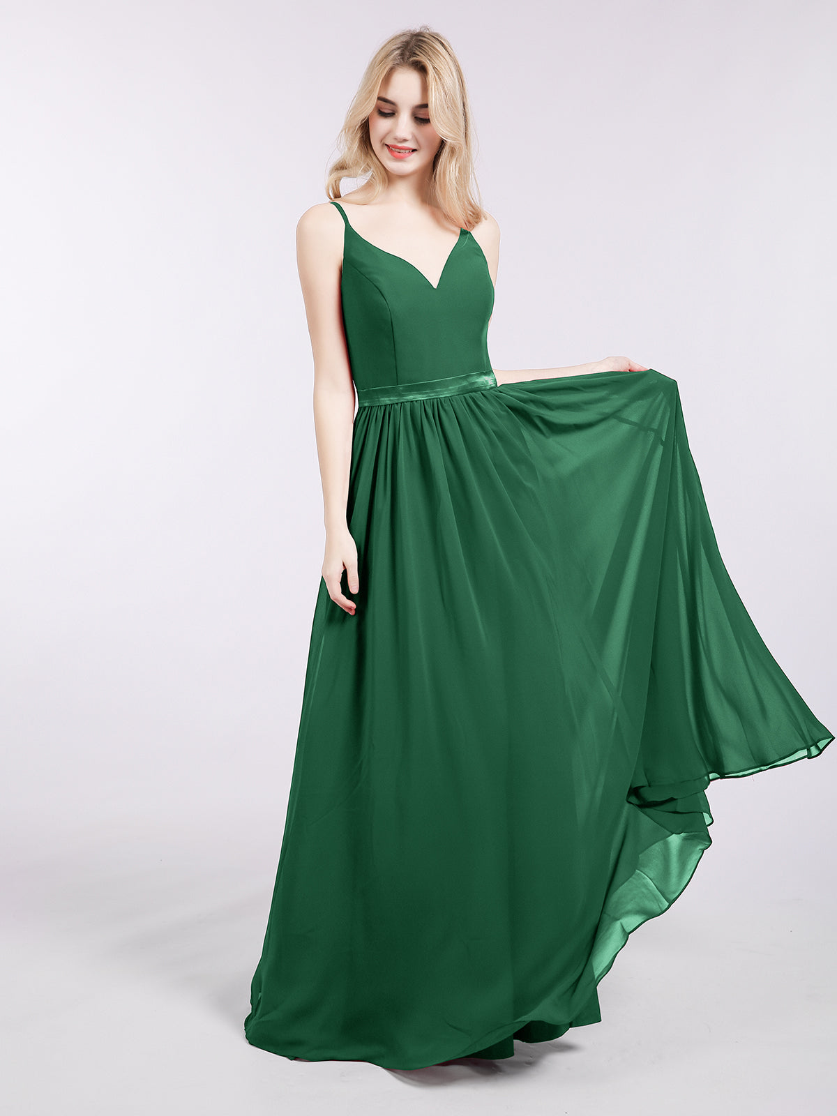 Spaghetti Strap Bridesmaid Dress with Pockets Dark Green Plus Size main image 0