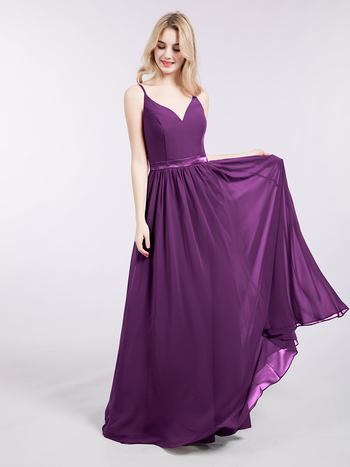 Criss-Cross Open Back Gown with Spaghetti Strap Grape Plus Size