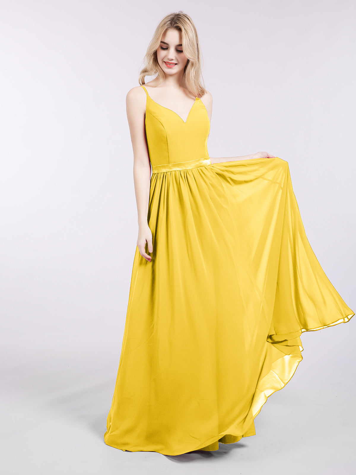 BABARONI Spaghetti Strap Chiffon Bridesmaid Dress-Marigold, Marigold / US0