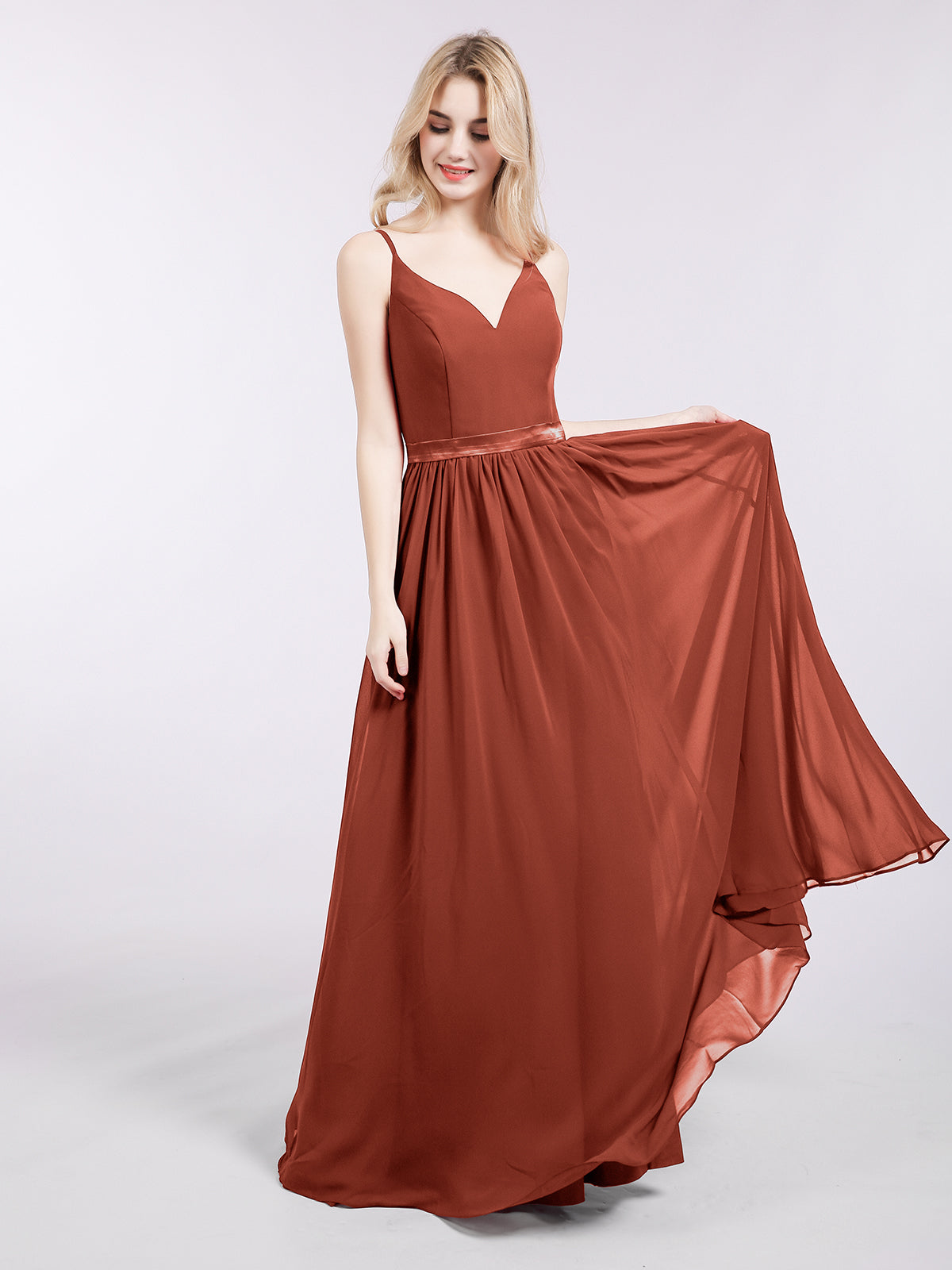 BABARONI Spaghetti Strap Chiffon Bridesmaid Dress-Rust Plus Size, Rust / US18 BABARONI Spaghetti Strap Chiffon Bridesmaid Dress-Rust Plus Size, Rust / US18