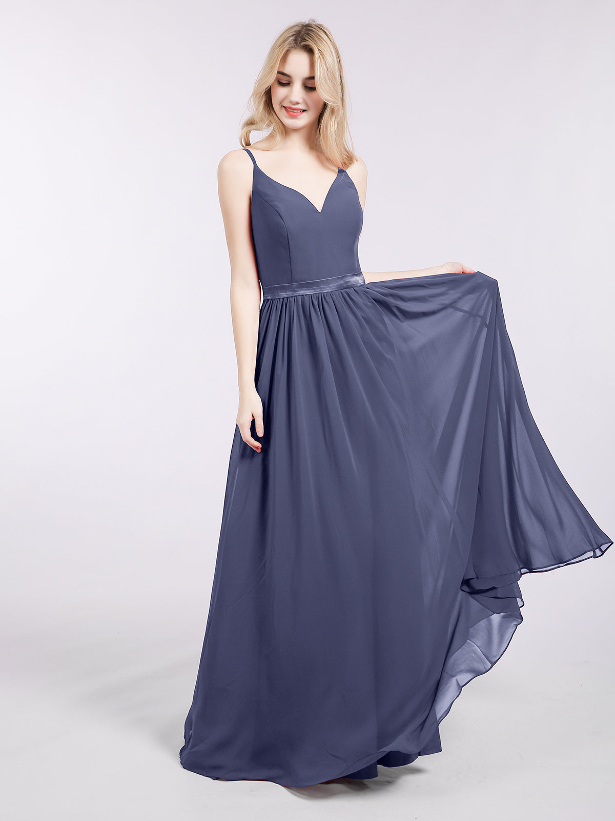 blue dress for baby girl Plus Size Chiffon Sleeveless Royal Blue Bridesmaid Dress V-Neck Simple Wedding Dress main image 1