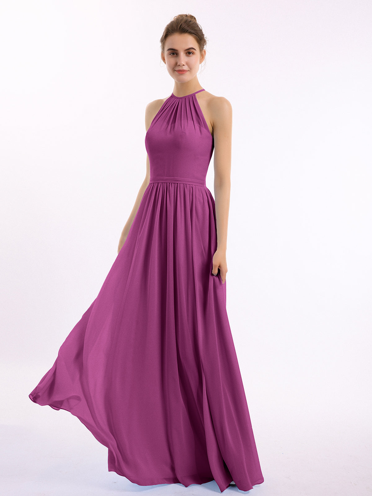 Halter Illusion Long Boho Tulle Dresses Orchid Plus Size