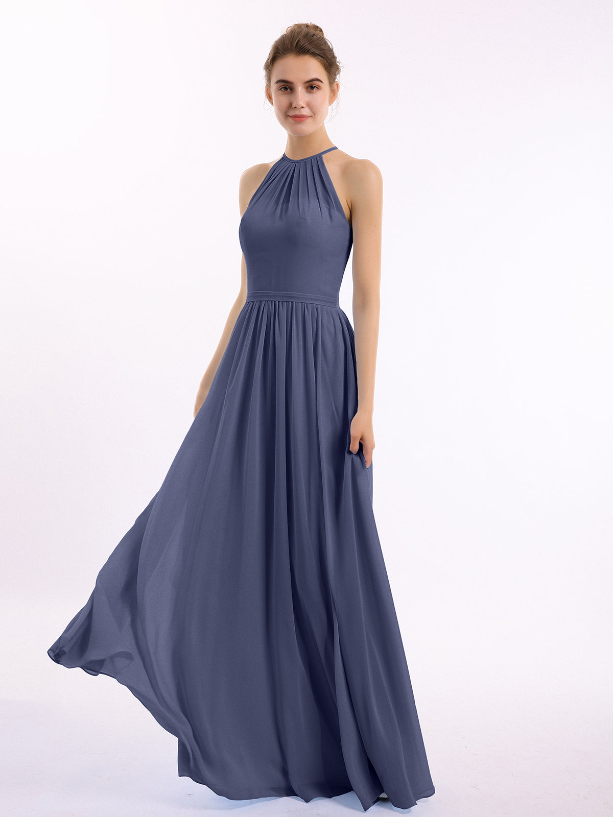 Halter Chiffon Gown Triangular Open Back Stormy Plus Size main image 0