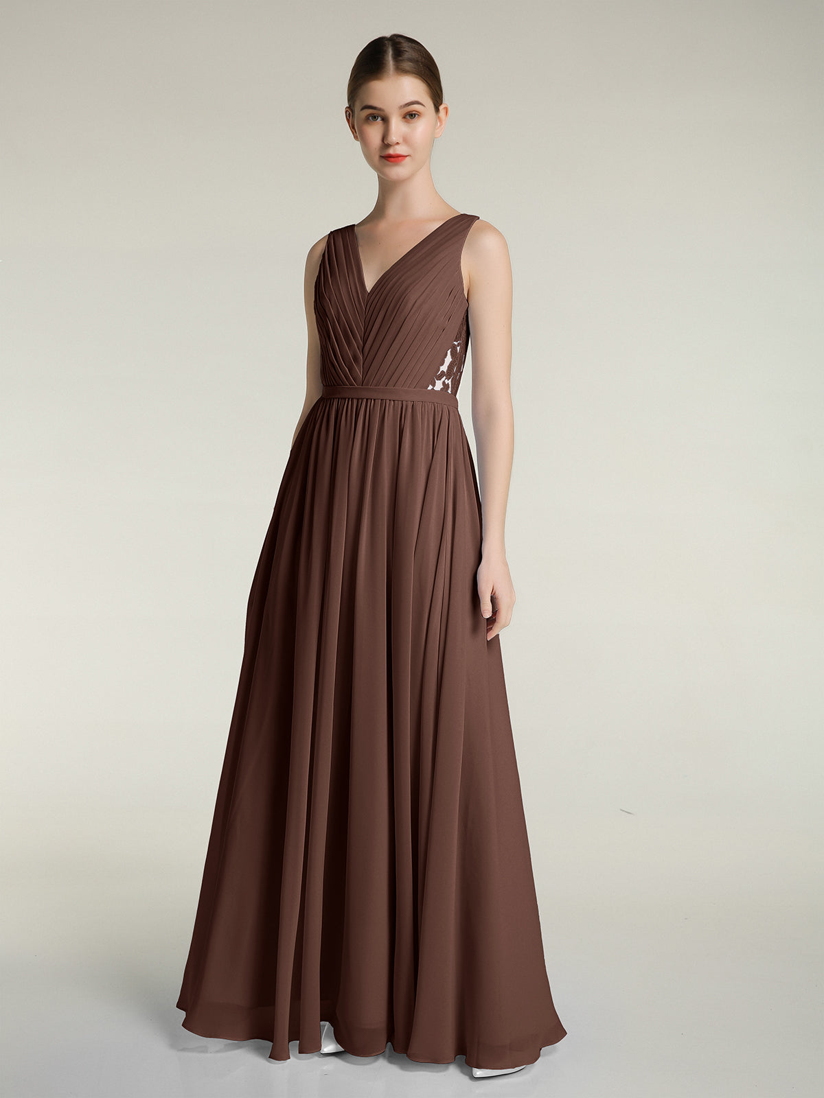 Halter Chiffon Dresses with Double StrapS Chocolate Plus Size main image 0