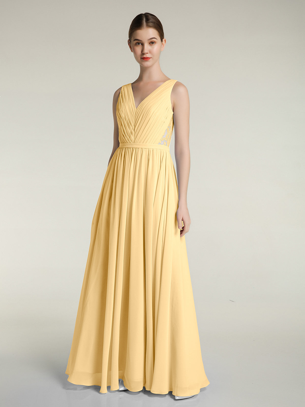 gold chiffon dress BABARONI Bridesmaid Dresses V-neck Floor-length Sleeveless Ruched A-line, Gold / US0 and the long floor Material:48% Nylon 28% Polyester 24% Nylon Bohemian Summer Dress - x-sibling-handle:black-duchess-dress