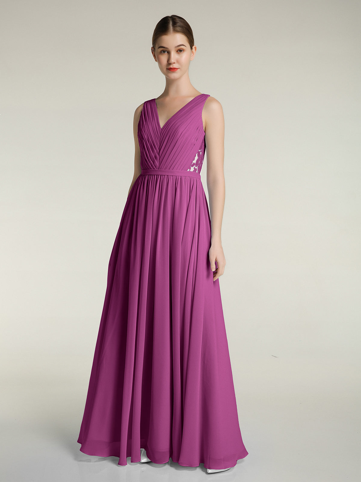 V-Neck Chiffon Dresses with Cap Sleeves Tangerine Plus Size main image 0