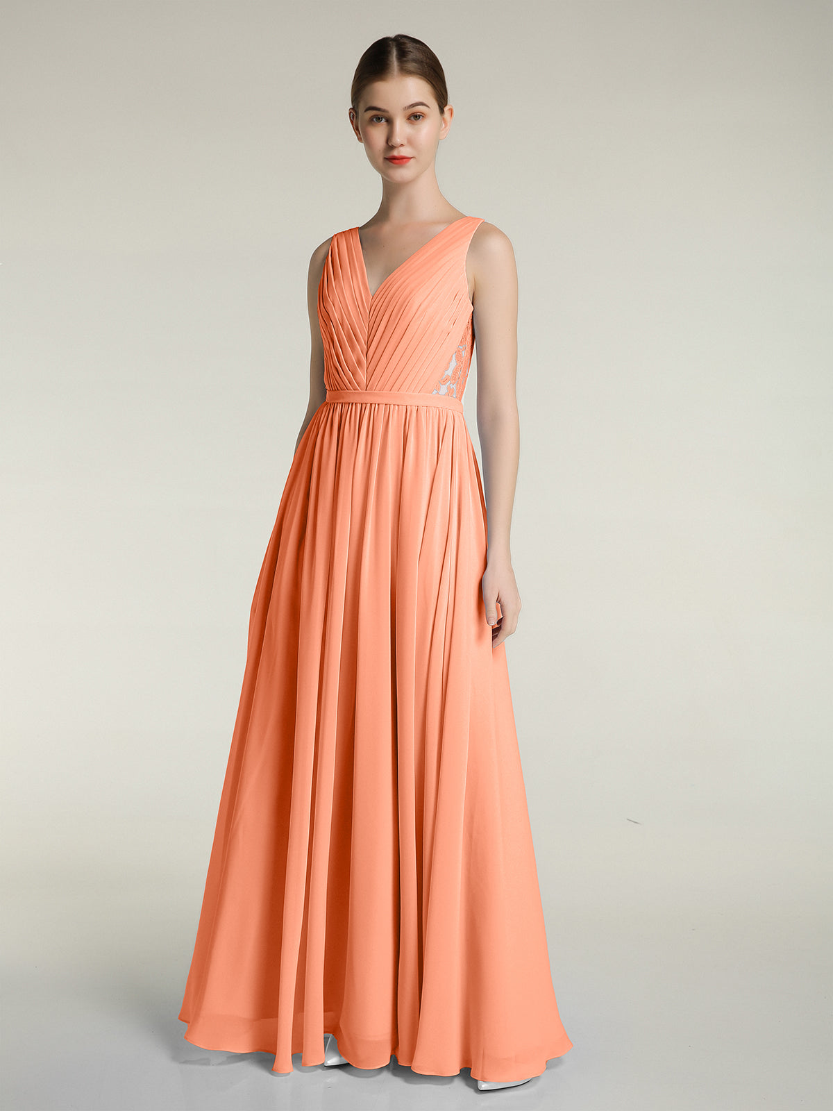 Elegant Short Front Long Back Chiffon Dresses Papaya