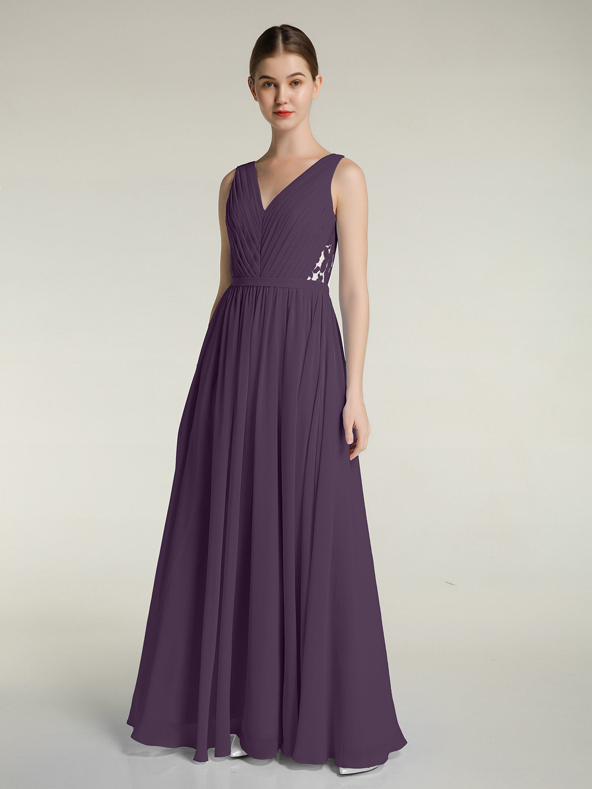 A-Line Chiffon Dress with Flower Appliqued Plum Plus Size
