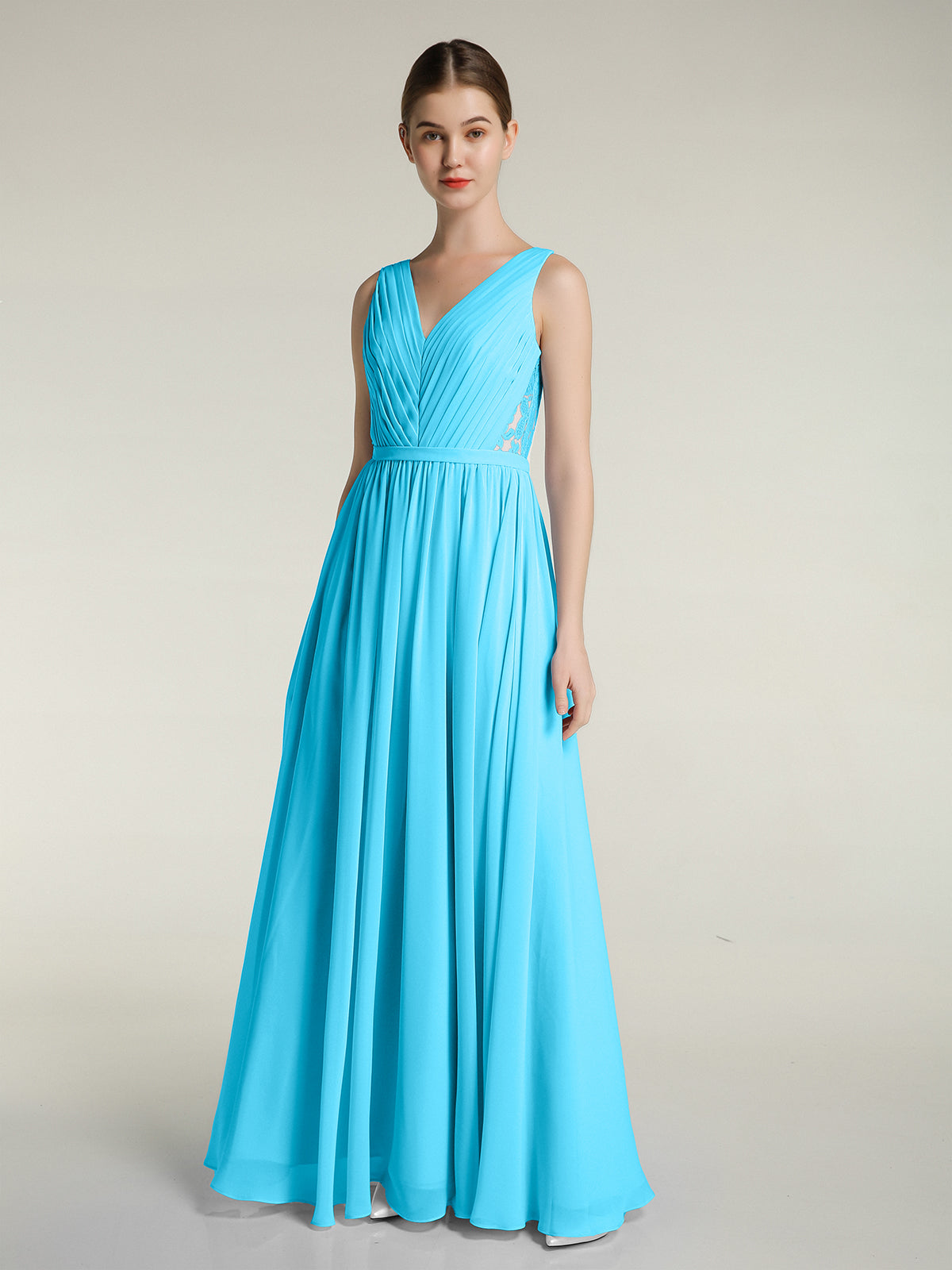 Halter Neck A-Line Chiffon Sleeveless Bow Dresses Pool main image 1