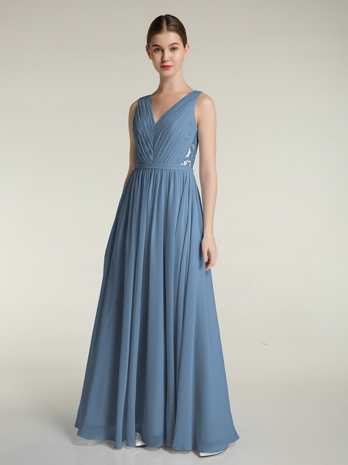 V-neck Chiffon Dresses with Lace Strap Lemon