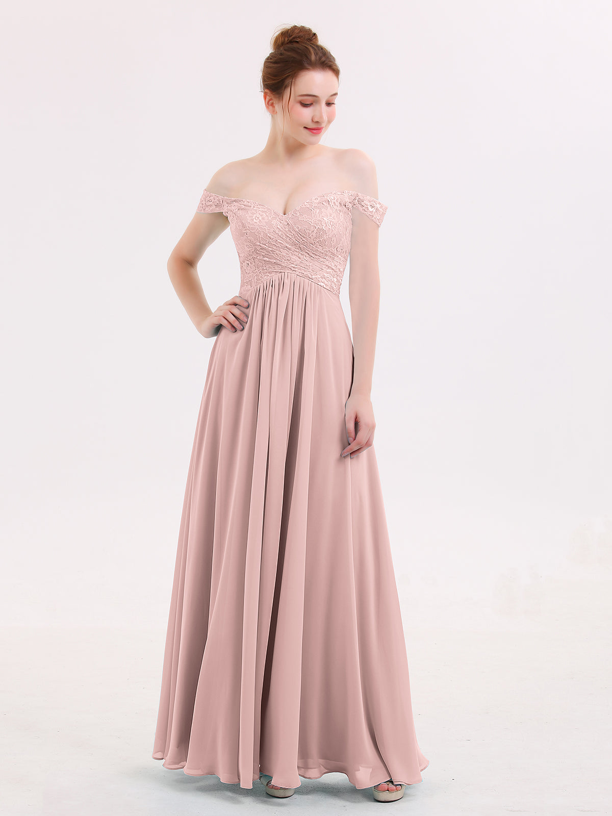 Cap Sleeves Chiffon Dresses with Ivory Bodice Dusty Rose