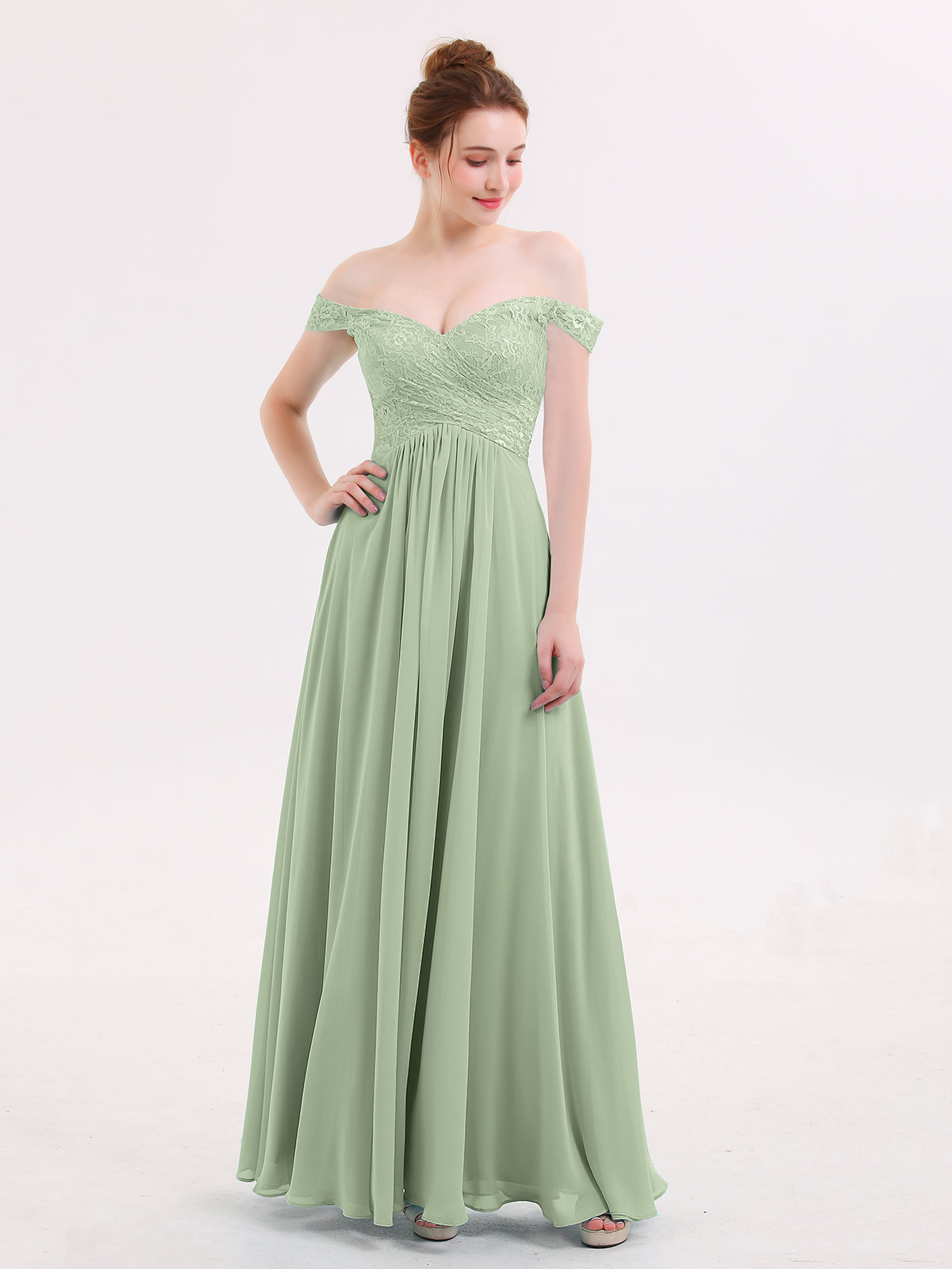Lace and Chiffon Dresses with Open Back Dusty Sage Plus Size main image 1