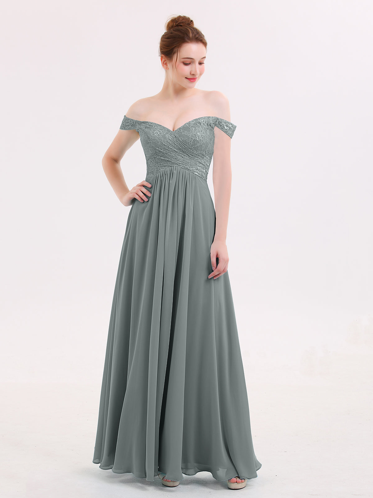 Shoulder Straps Circle Skirt Short Chiffon Dresses Steel Grey