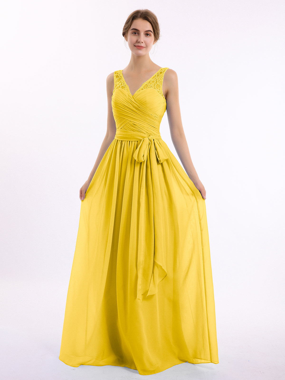 Chiffon Dress with Rhinestone-Adorned V-Neck Marigold Plus Size main image 1