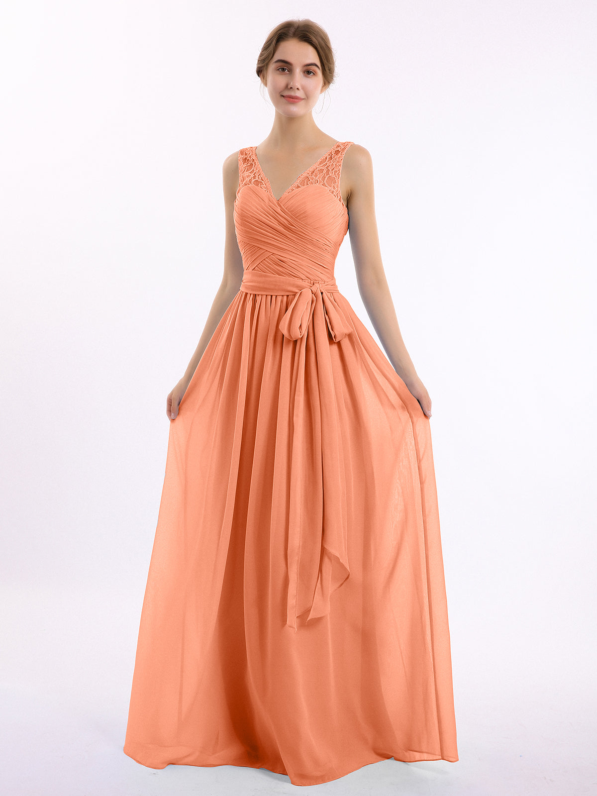 Long Chiffon Dresses with Halter Neck Papaya