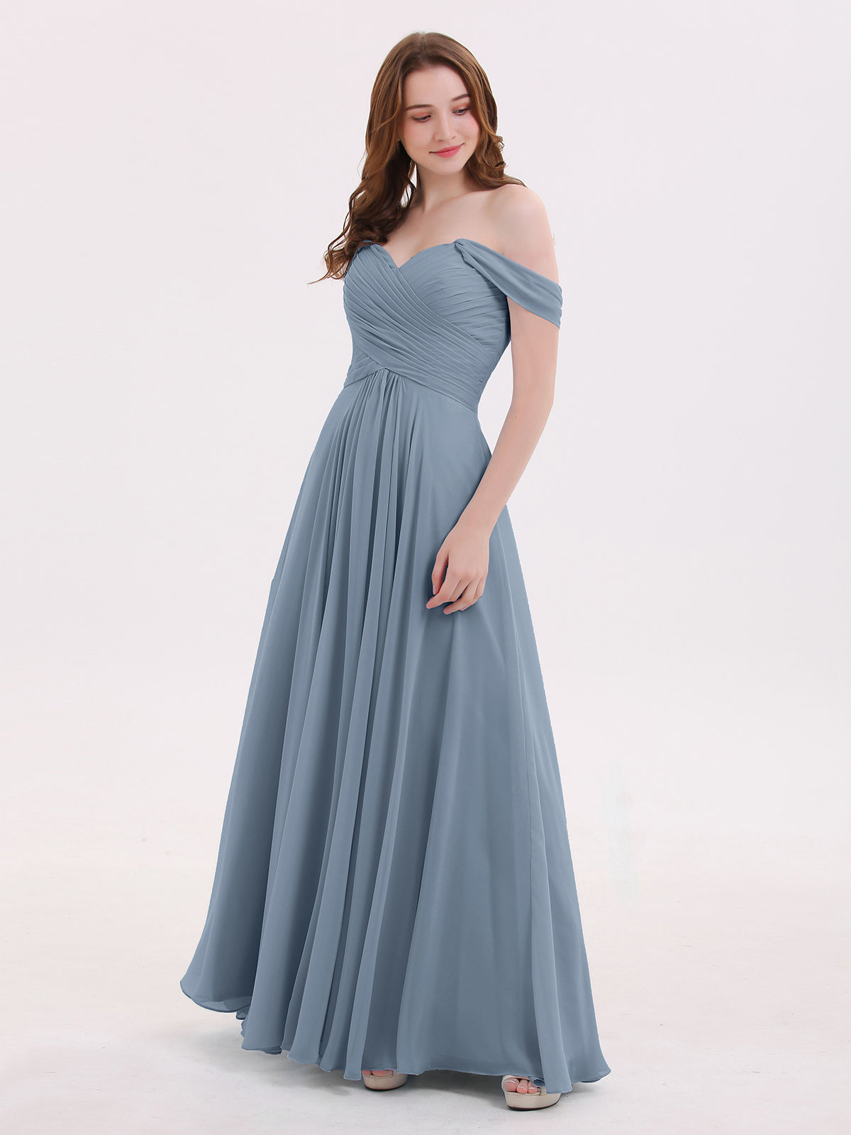 BABARONI Off the Shoulder Empire Bridesmaid Dresses Dusty Blue, Dusty Blue / US0 BABARONI Off the Shoulder Empire Bridesmaid Dresses Dusty Blue, Dusty Blue / US0