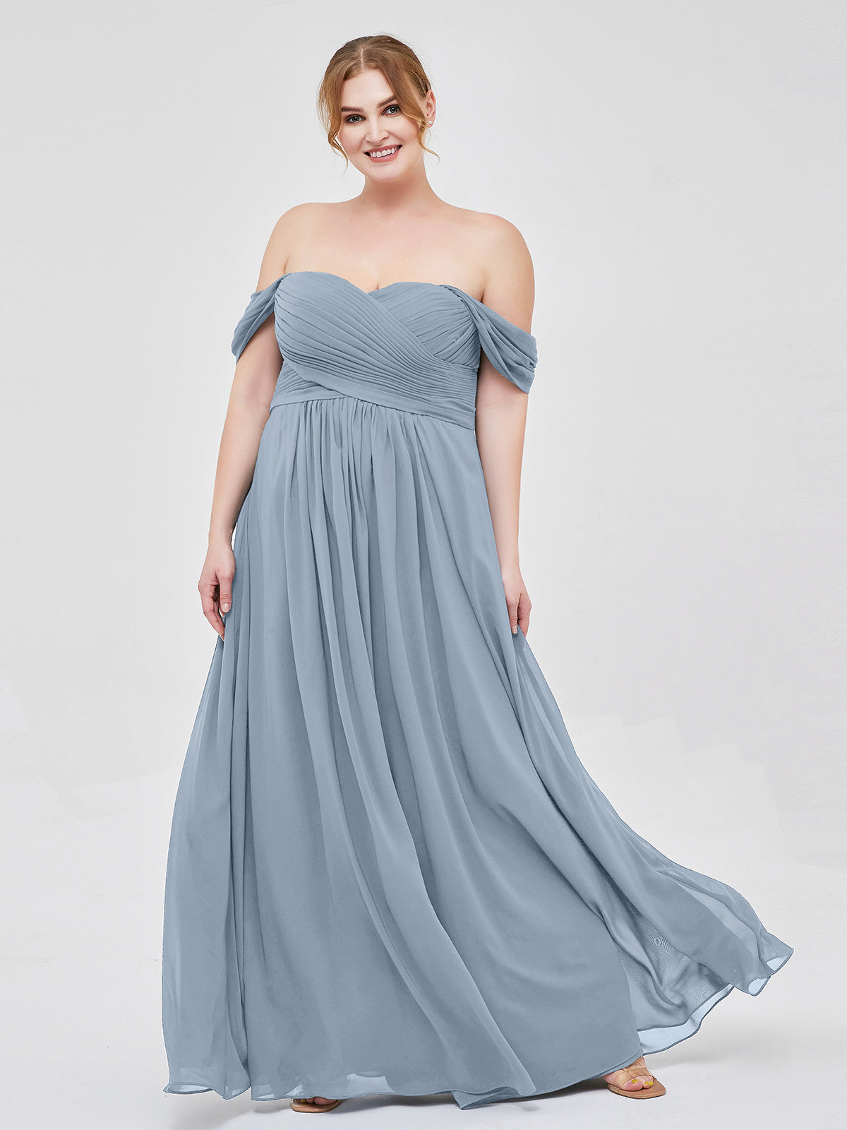 blue dress for baby girl Off the Shoulder Empire Bridesmaid Dresses Dusty Blue