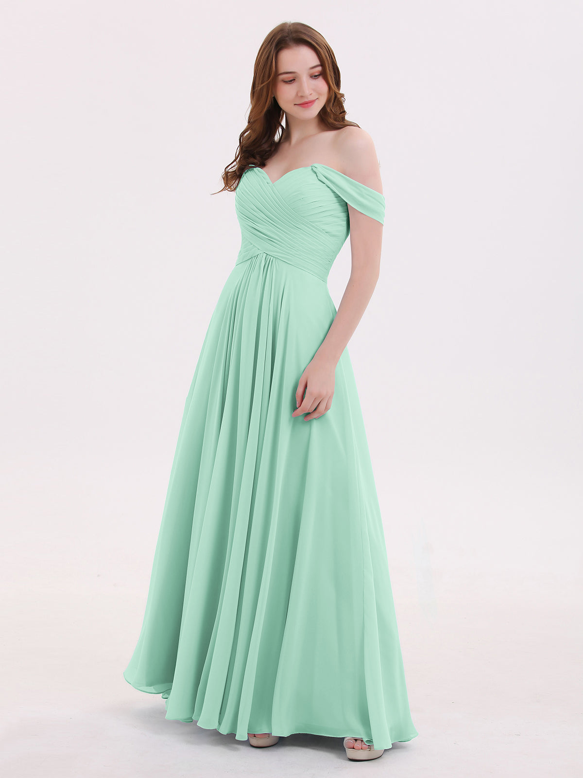 BABARONI Off The Shoulder Empire Bridesmaid Dresses Mint Green, Mint Green / US0 BABARONI Off The Shoulder Empire Bridesmaid Dresses Mint Green, Mint Green / US0